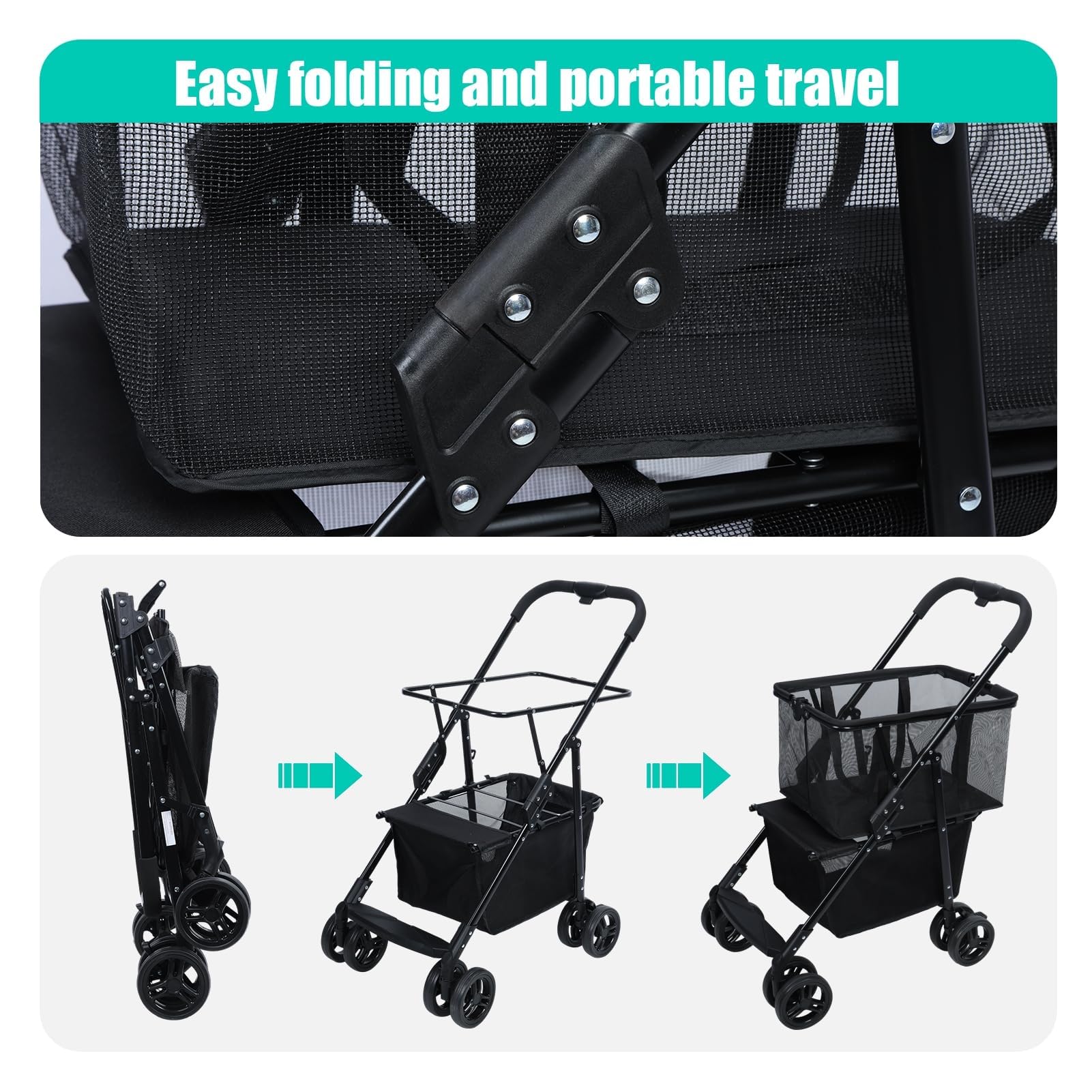 Carrello per la spesa pieghevole con ruote Utili Trolley con borsa staccabile GroceCart portatile per shopping lavanderia campeggio e viaggi