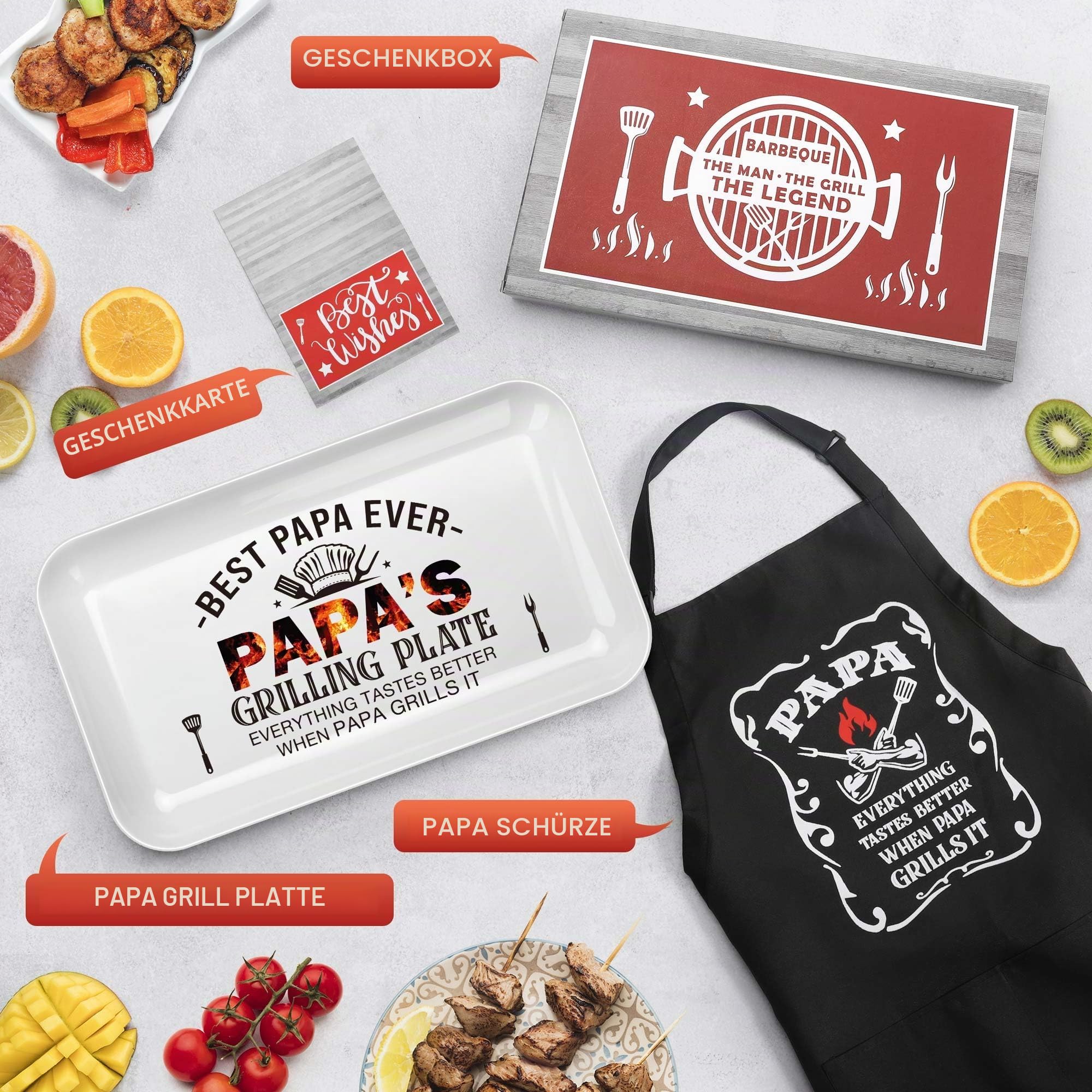 LEJIAJINW Vatertag Opa Papa Geschenke für Papa Papa BBQ Grilltablett Platte Lustiges Vatertagsgeschenk für Ihn Männer Schürze Ehemann Onkel Großvater Ehemann Jahrestag Geburtstag Grillen Geschenkbox