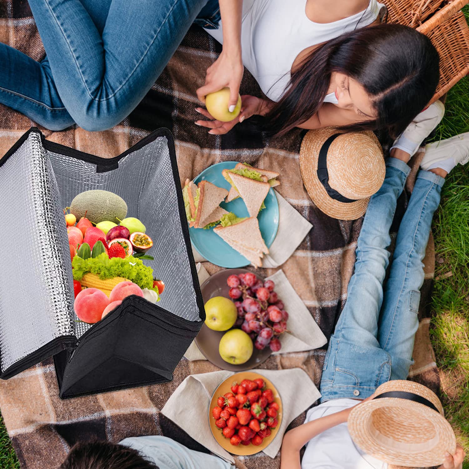 1 bolsa enfriadora de alimentos, bolsa de picnic con aislamiento térmico de 30 L, bolsa de entrega portátil con cremallera, gran bolsa de refrigeración para picnic, viajes, entrega de alimentos