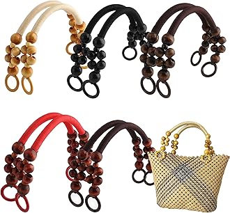 Yayatty Wooden Beaded Bag Handles, 10 Pcs 5 Colors Nylon Rope Straps for DIY Crochet Bag Making, U-Shape, 18.5 Inch