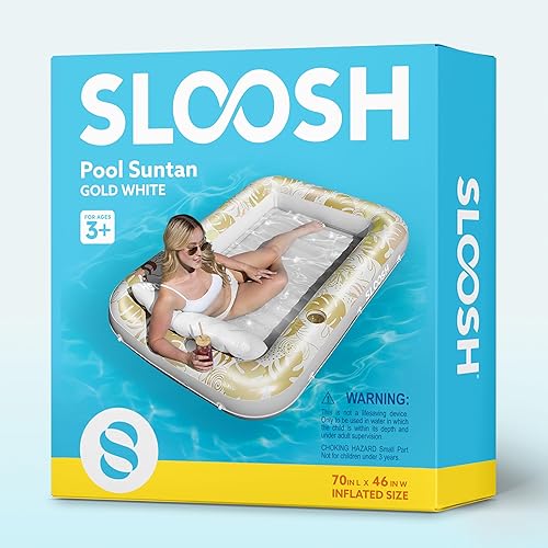 Miniatura 7 de Sloosh Flotador inflable para piscina de bronceado para adultos, 70 x 46 pulgadas, flotadores grandes de piscina para tina de sol, bañera de hielo,