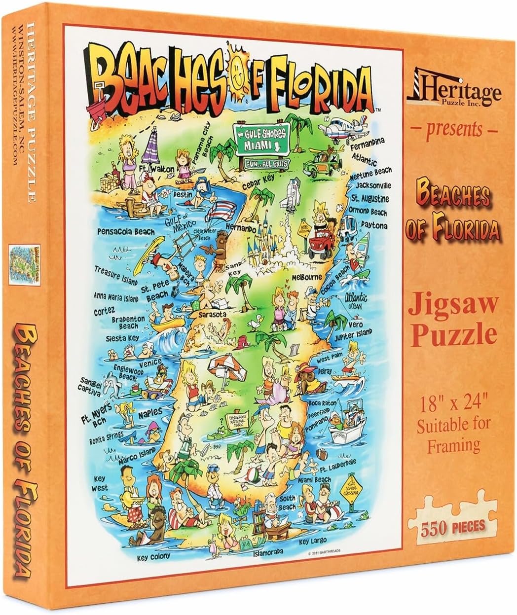 Heritage Puzzle - South Carolina Coast by Kira Talerico - 550 Piece Puzzle for Adults - Educational Coastal Map Jigsaw Puzzles with Sea Life & Landmarks - 18" x 24" Finished Size