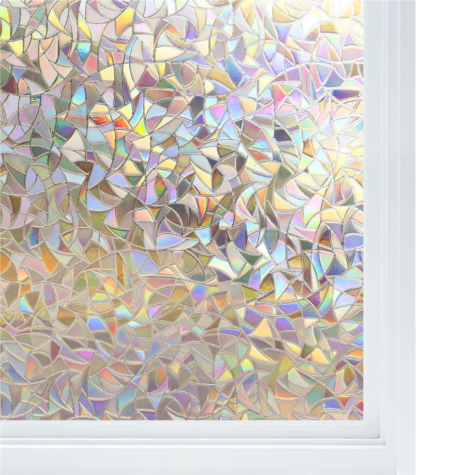 Window Film Privacy Window Privacy Film Rainbow Static Cling Stained Glass Covering Sticker Non-Adhesive Removable Reflective for Home(55x300cm)