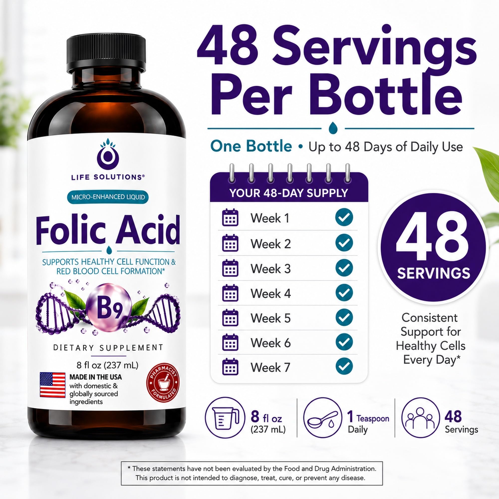 Life Solutions Liquid Vitamin B9 Folic Acid 800mcg Berry - 8oz — Amazon image 5