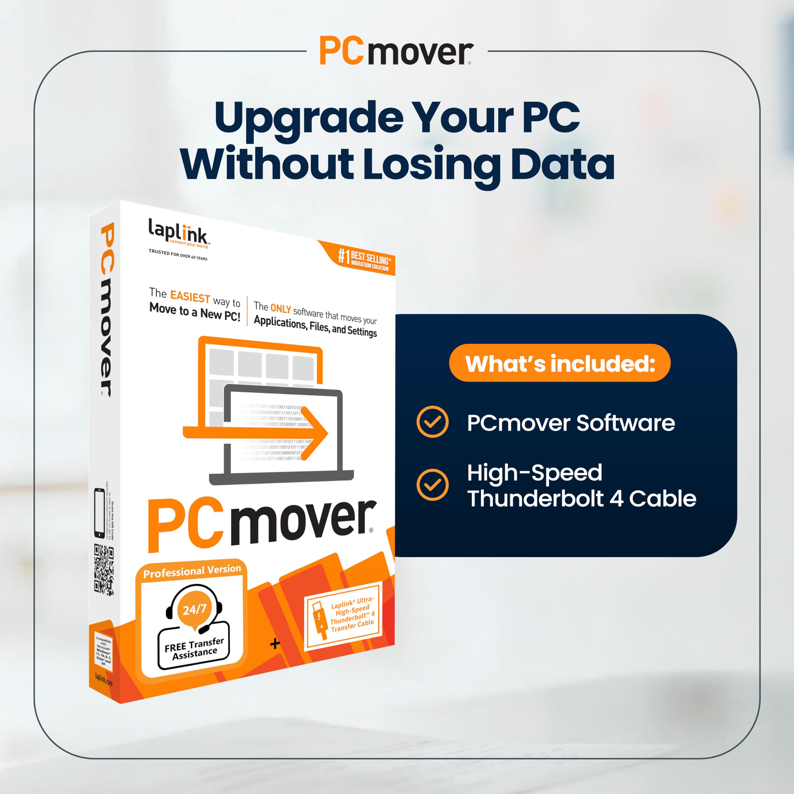 Laplink PCmover Professional 11 Migration Software with Thunderbolt 4 Transfer Cable