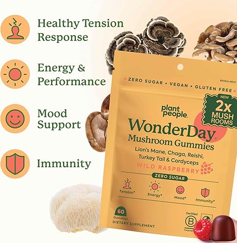 Miniatura 5 de WonderDay Gomitas de hongos extra fuertes Melena de león sin azúcar, Cordyceps, Reishi y Chaga suplemento para adultos Mejora del estado de ánimo,