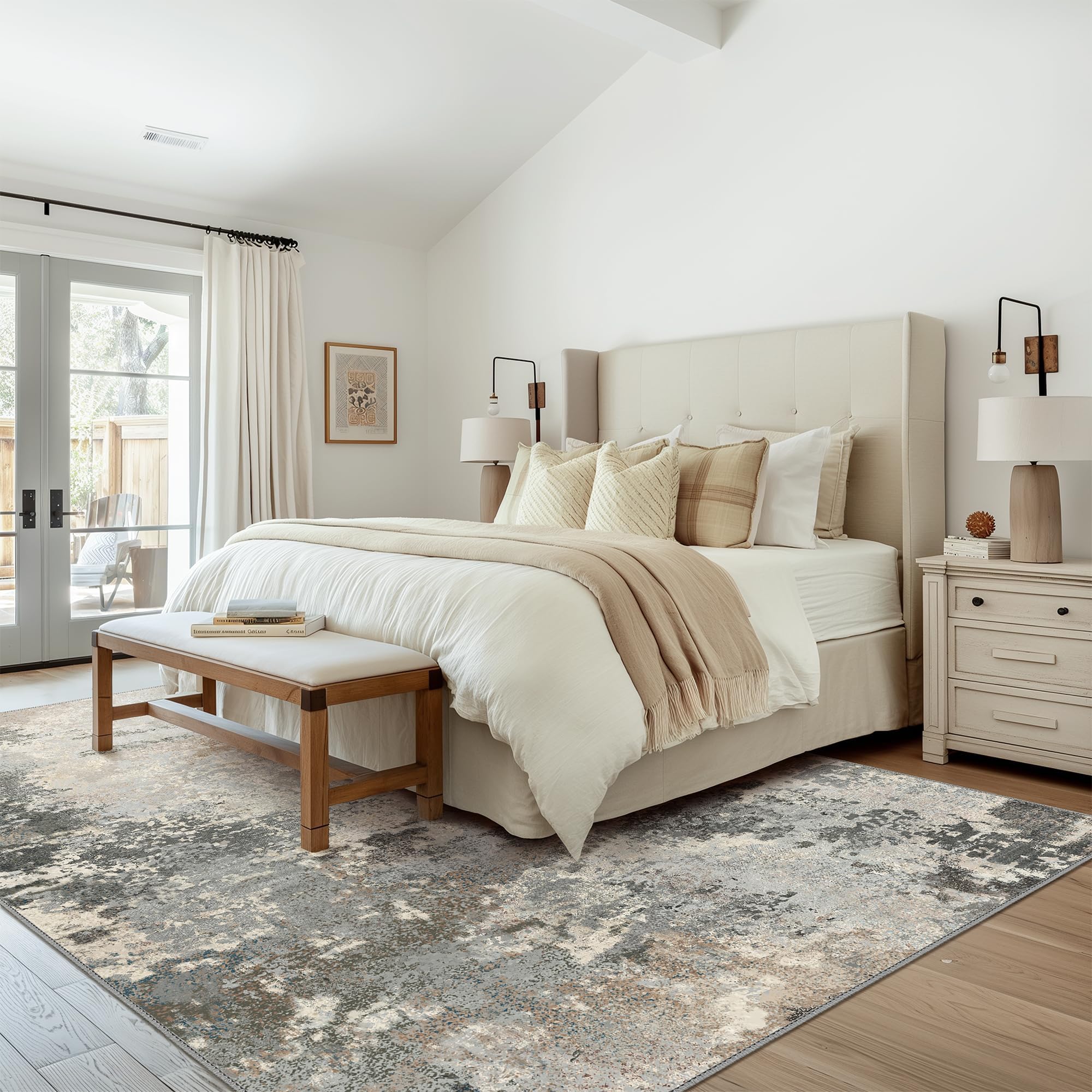 BEIMO Area Rugs 8x10 Machine Washable Rug for Bedroom Living Room Dining Room, Large Modern Abstract Soft Rugs, Indoor Low Pile Carpet with Non Slip Rubber Backing, Abstract Grey Green