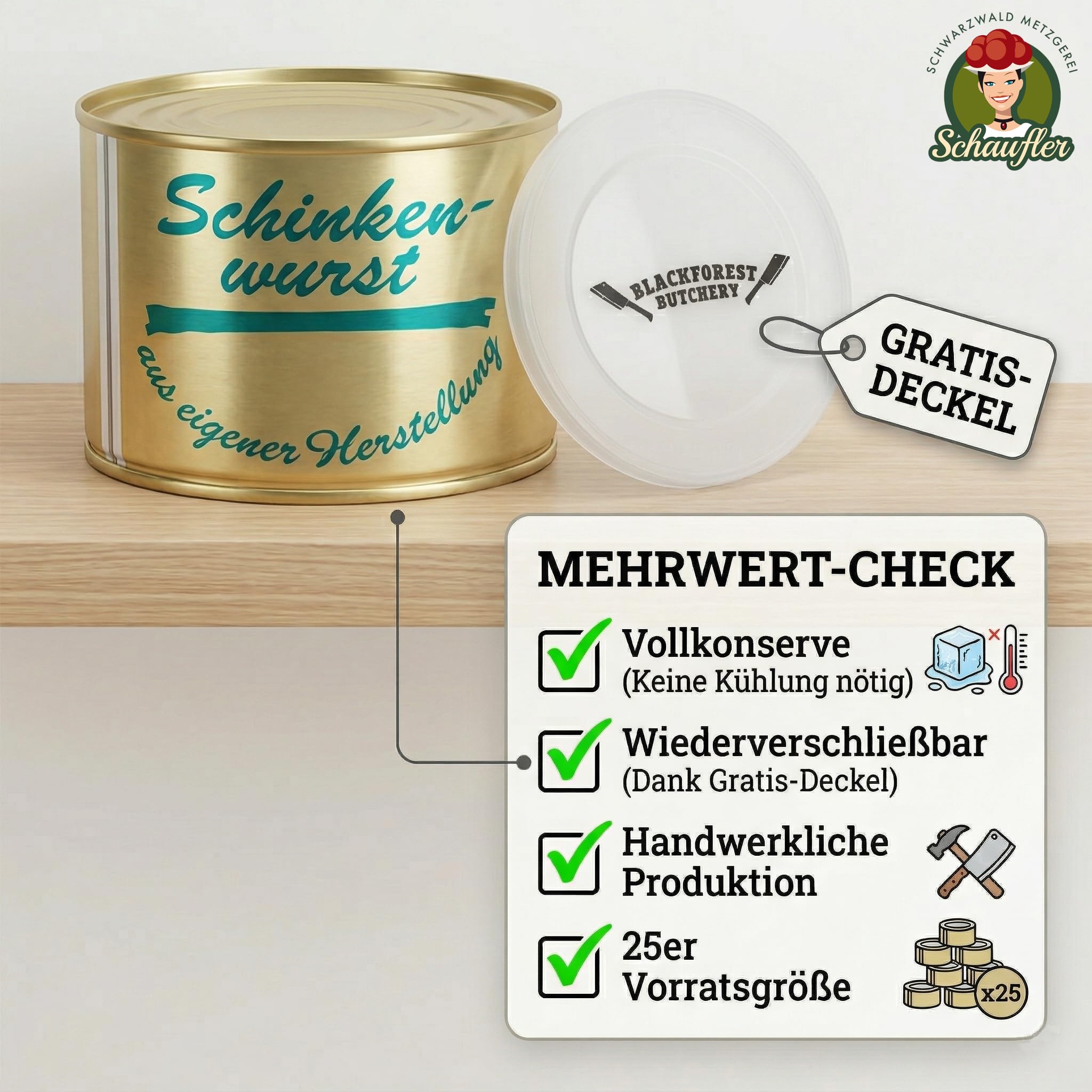 Schwarzwald Metzgerei: Großpaket Dosenwurst 25 x 400g - VORRATSPAKET - Vollkonserven | 1 Jahr Haltbarkeit - Notfall Lebensmittelpaket - Proviant