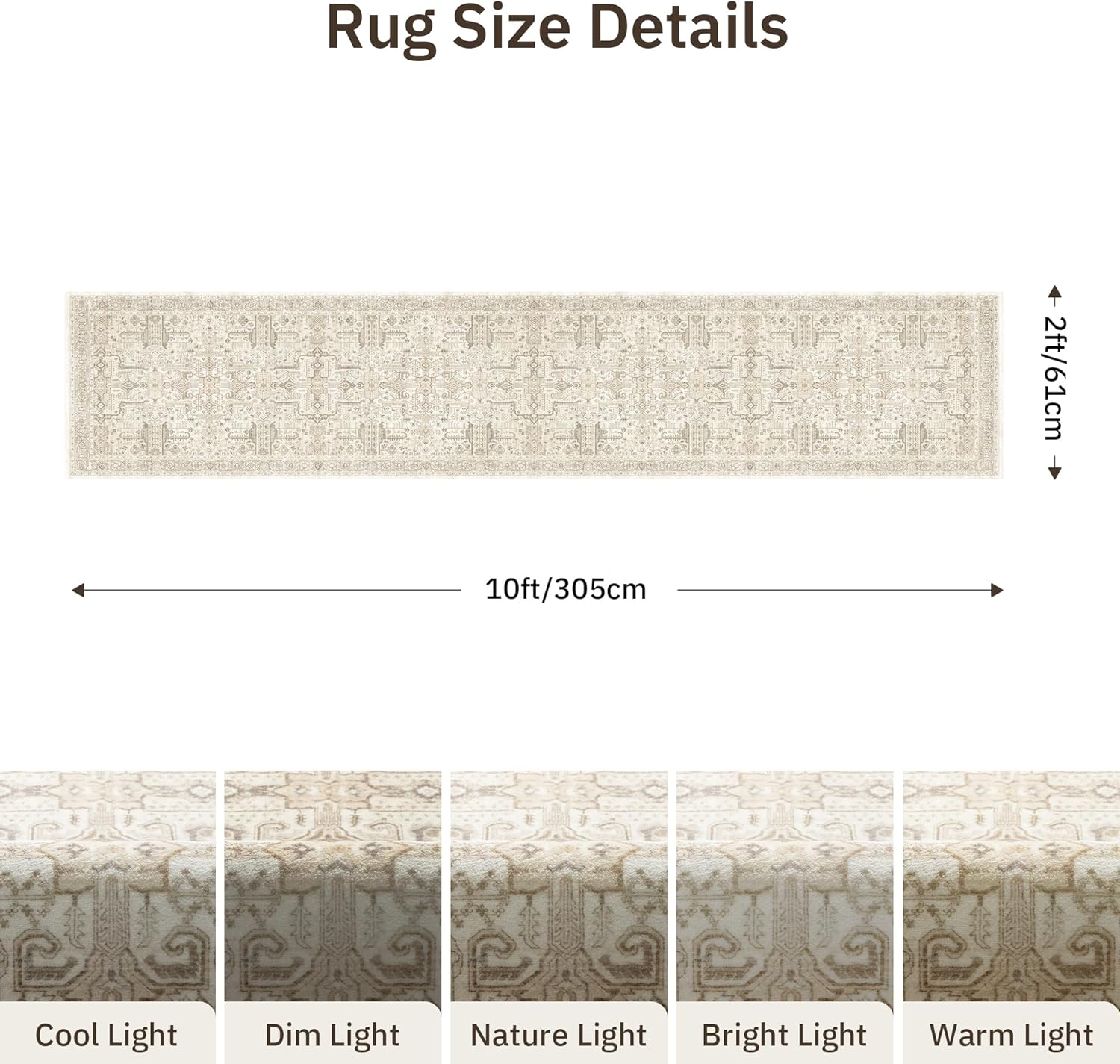 Hallway Washable Runner Rug 2x10 - Non Slip Vintage Kitchen Runner Rugs for Entryway Low-Pile Waterproof Long Runners for Living Room Bedroom Medallion Indoor Floor Mat for Bathroom Laundry Beige