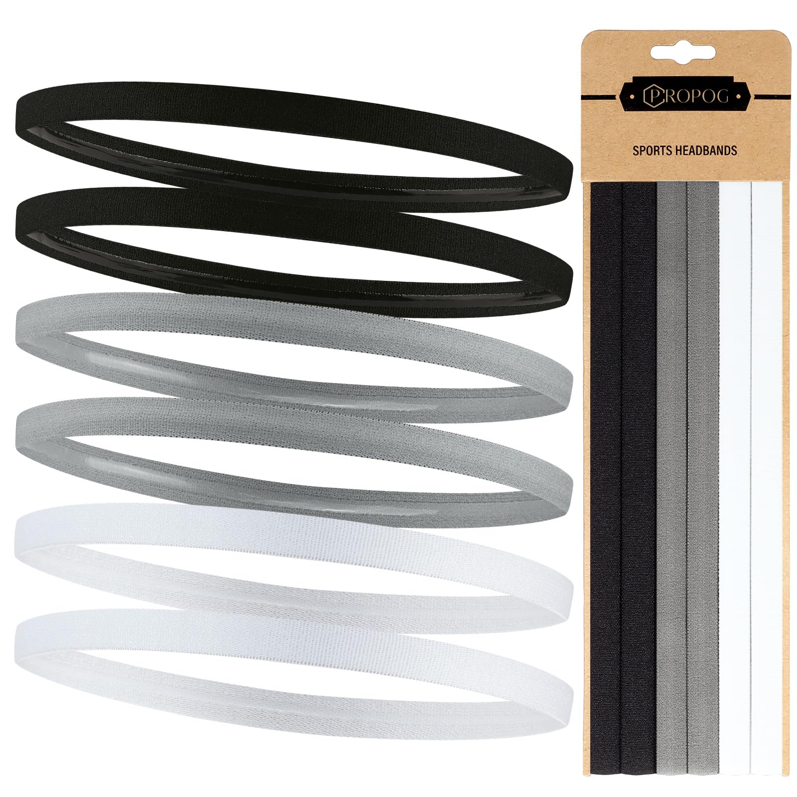 Photo 1 of PROPOG 6 Pcs Thin Elastic Headbands for Men & Women - Sports Headband - Hair Bands for Boys - Silicone Grip Non-Slip Sweat Bands Head for Yoga, Soccer, Football, Running, Tennis, Gym, Workout