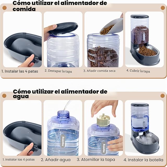 Foto 6 de 7 de Comedero y Bebedero automático para Gatos con Cuenco de Acero Inoxidable Comedero y Bebedero por Gravedad…