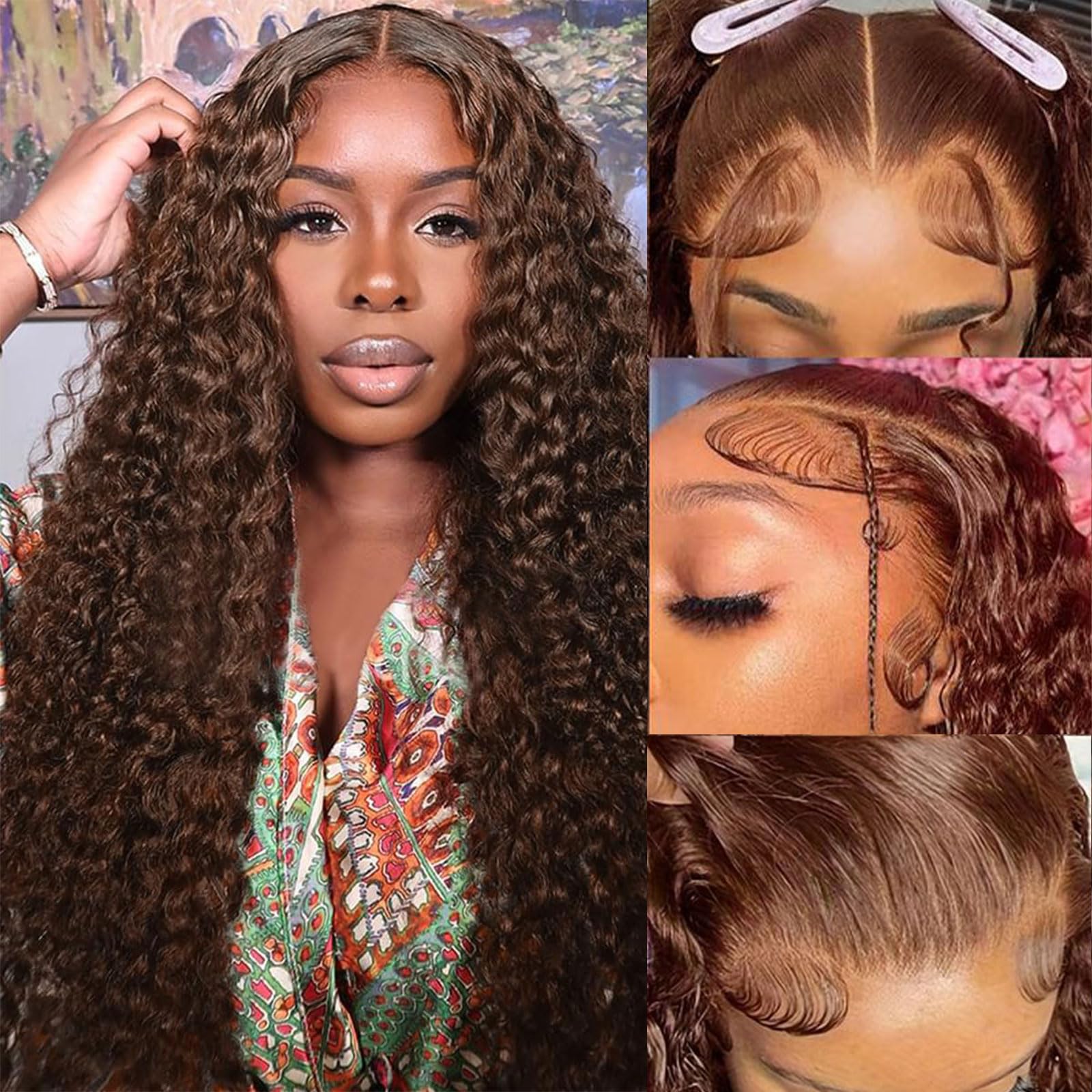 Chocolate Brown Lace Front Wigs Human Hair 13X6 Deep Wave Lace Front Wigs Human Hair Pre Plucked 180% Density HD Transparent Lace Frontal Wigs For