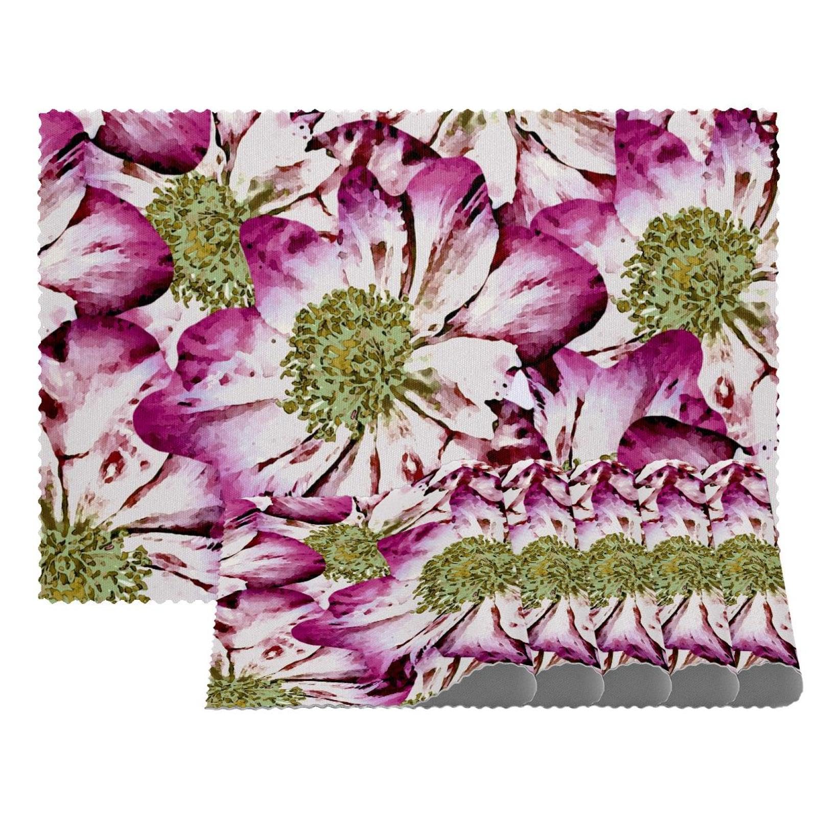 Set de table résistant à la chaleur lavable en tissu Oxford pivoine x4