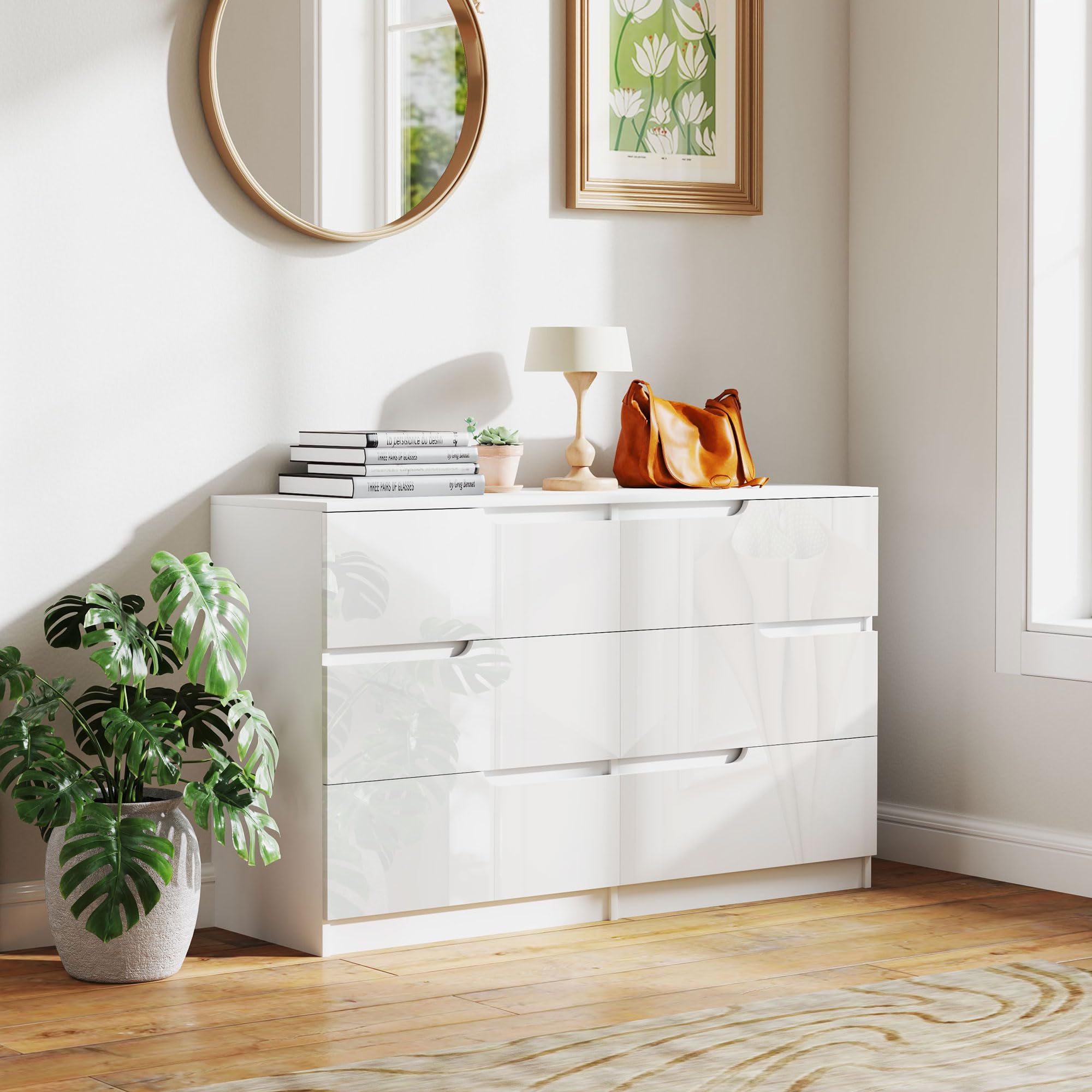HOMCOM Cómoda con 6 Cajones Cómoda Dormitorio Moderno 120x40x75cm Blanco | con Anti-vuelco, Cajonera, para Salón Pasillo
