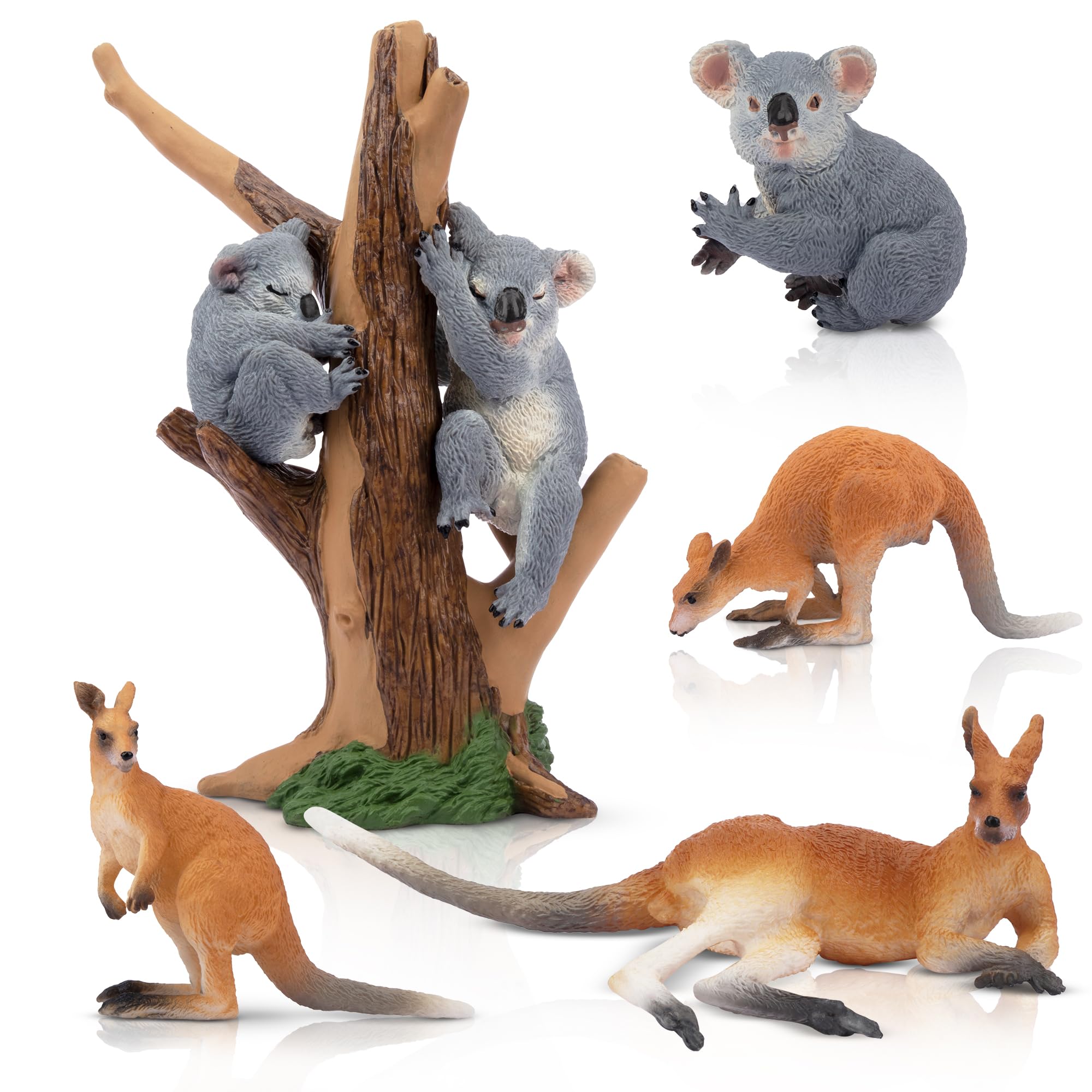TOYMANY Zestaw 7 figurek australijskich dzikich zwierząt, safari, zabawka, kangur, koala, zwierzęta, plastikowe, zoo, dżungla, las, do zabawy lub jako dekoracja