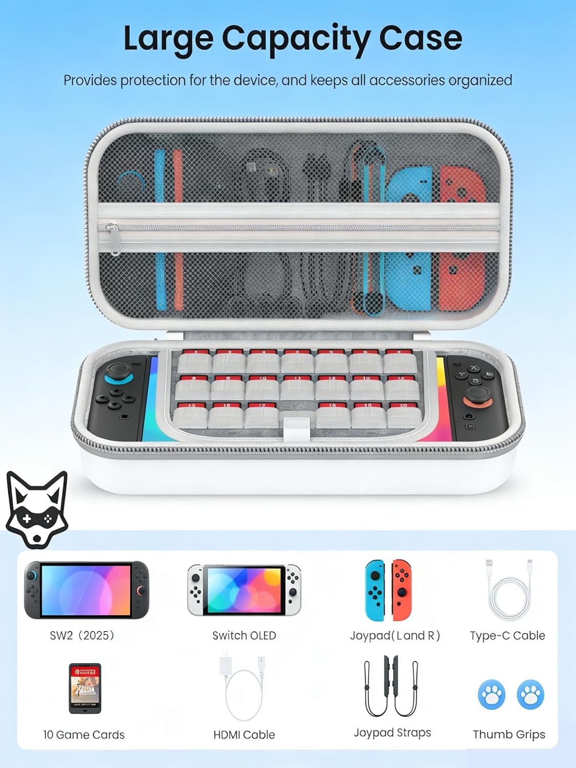 NinjaPlusOX Switch 2 Carrying Case Compatible with Nintendo Switch 2(2025), with 20 Games Cartridges Protective Hard Shell Travel Carrying Case Pouch for Switch 2 Console Accessories, White - Image 3