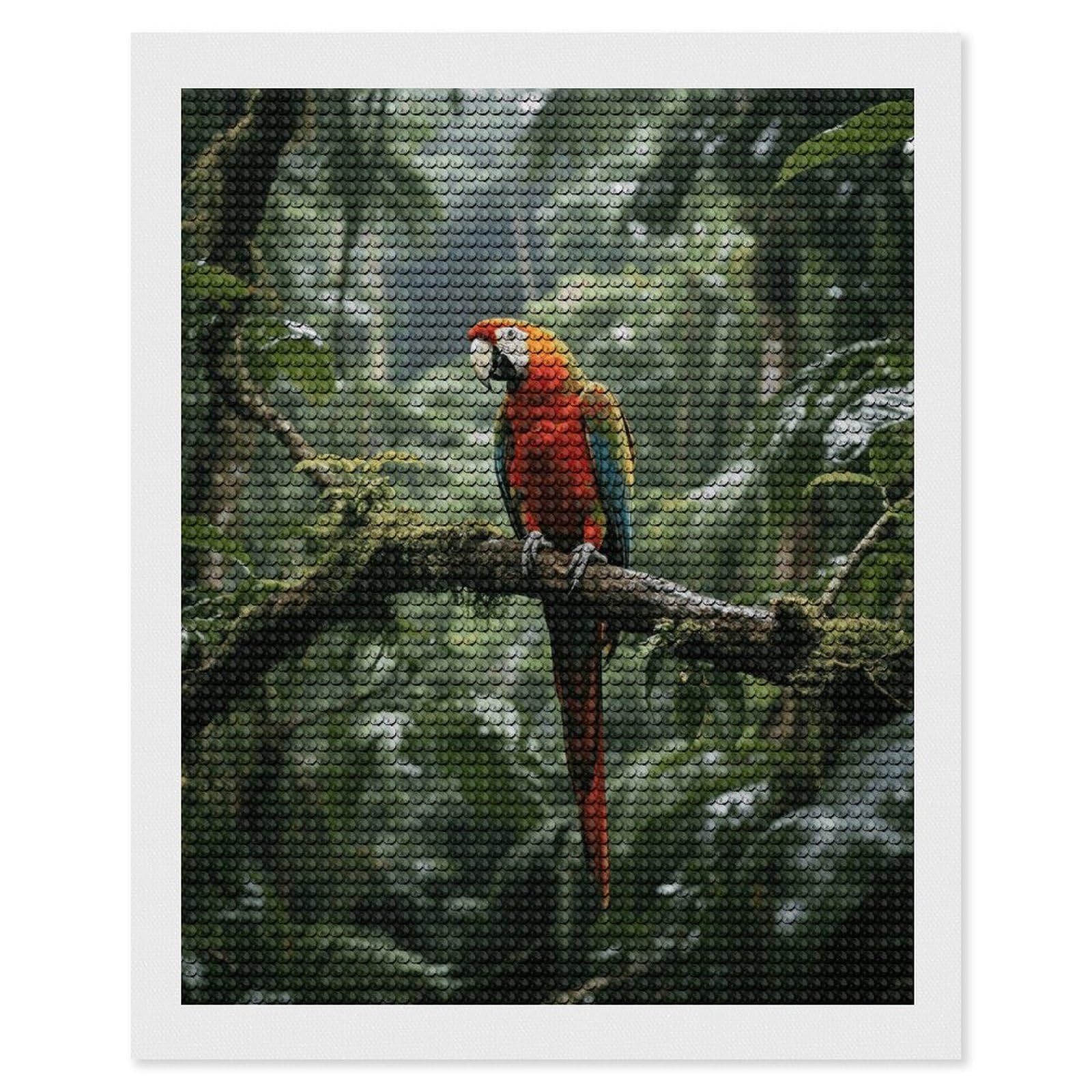 FodPand Parrot_Rainforest 5D Diamond Painting Kits for Adults Beginners Full Drill Round Diamond Dots Pictures Gem Art Supplies for Home Wall Room Decoration DIY Craft Set Gift 16x20