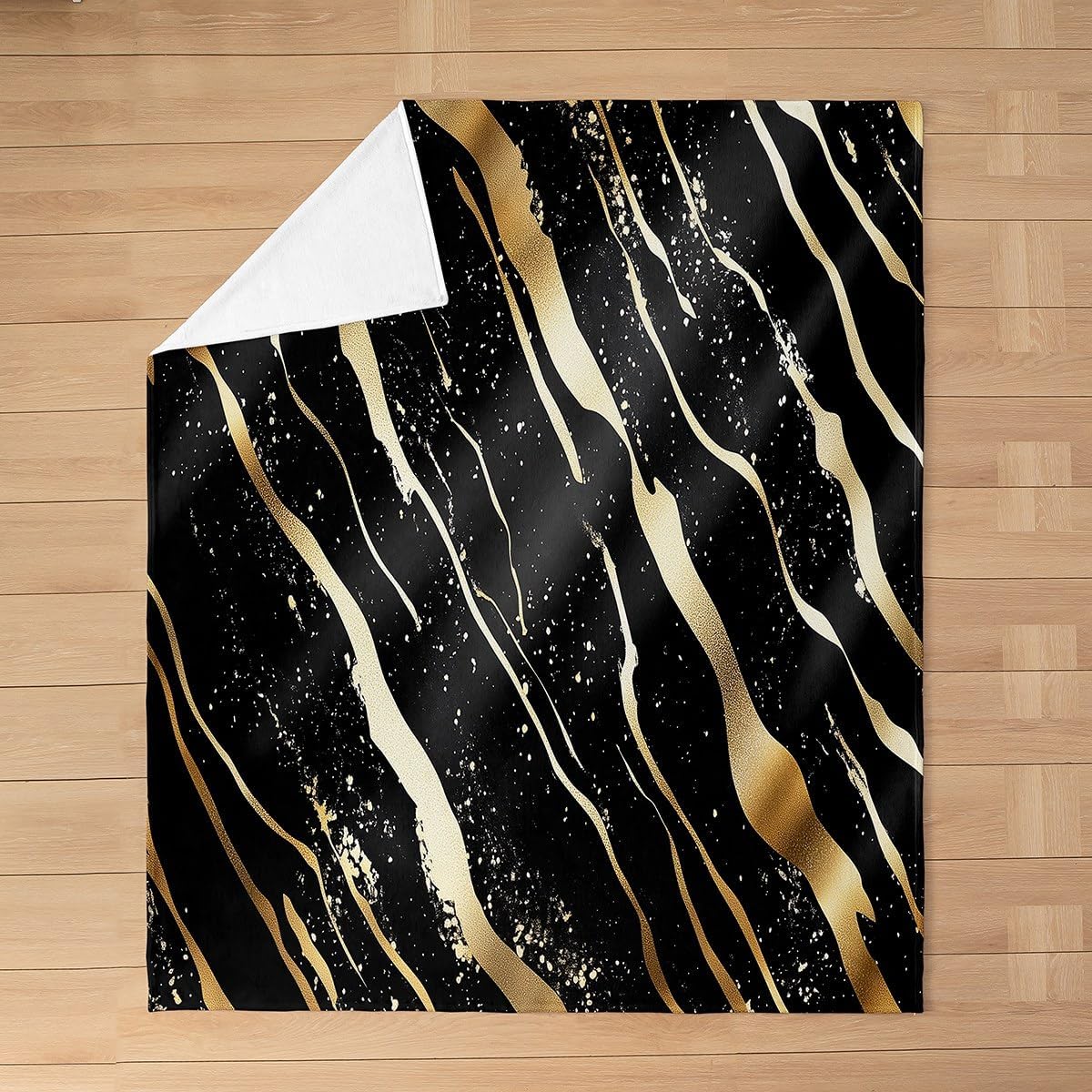 Black Golden Stripes Throw Blanket Twin 60x80 Watercolor Abstract Modern Lines Fleece Blanket for Kids Teens Adults Simple Fashion Glitter Graffiti Flannel Blanket for Office Couch
