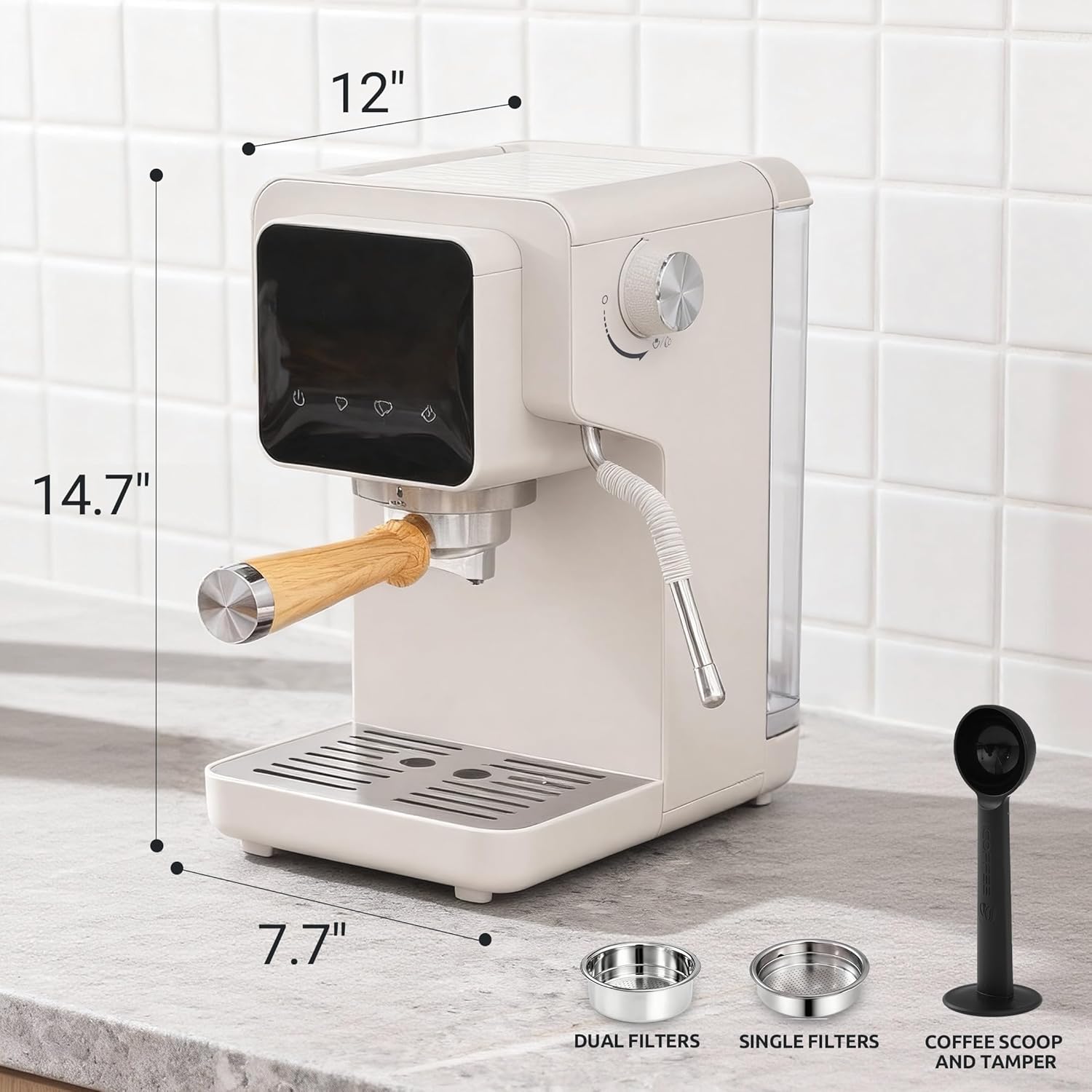 Espresso Machine, Touchscreen Espresso Coffee Maker with Milk Frother, Compact Cappuccino & Latte Machine with 40.6oz Removable Water Tank for Home, Gift for Women & Men