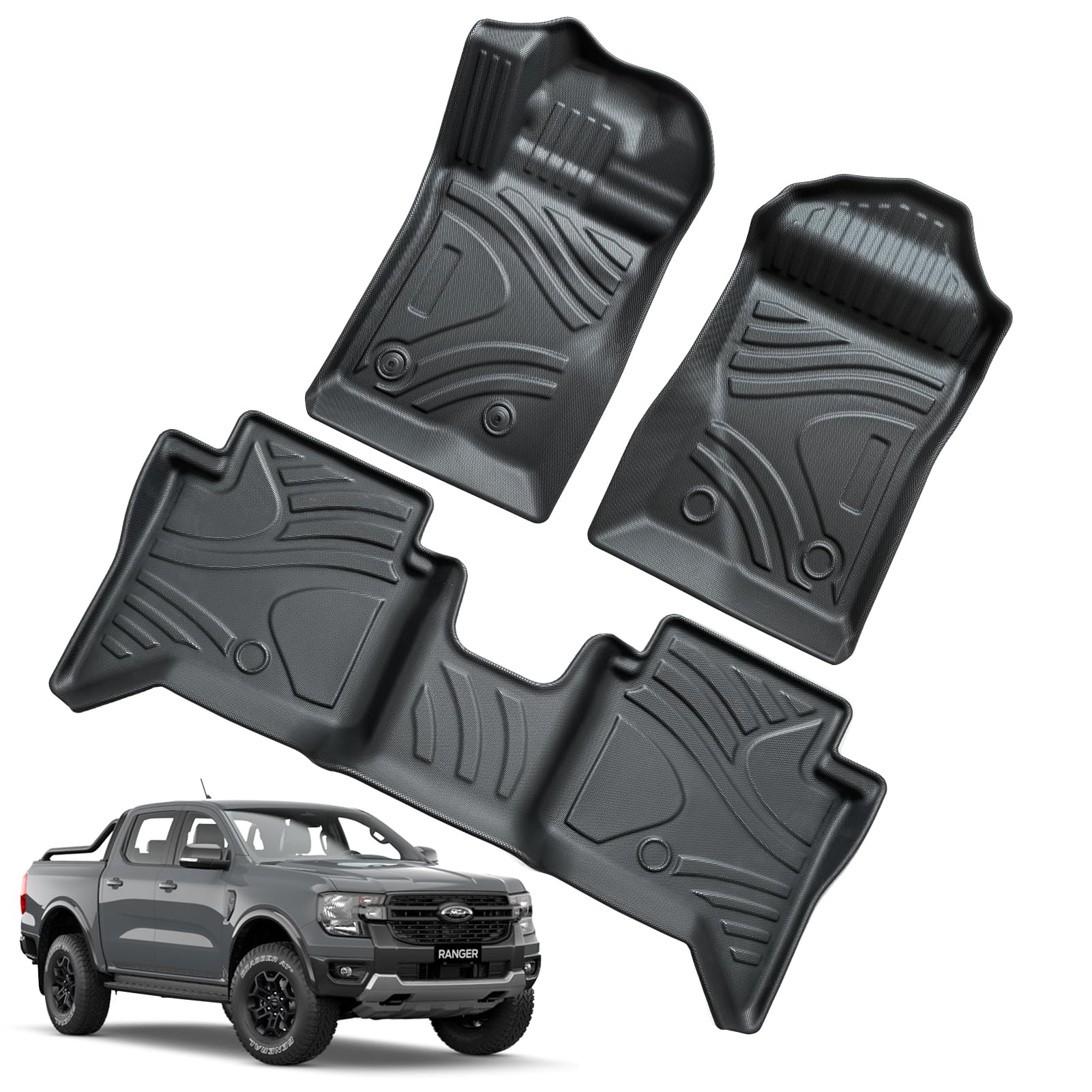 (3-Częściowy) TPE Dywaniki Ford Ranger Raptor Wildtrak 2023-2026 | Maty Podłogowa Oryginalna, Dywaniki Samochodowe z Wysokimi Krawędziami, Akcesoria Antypoślizgowymi i Wodoodpornymi