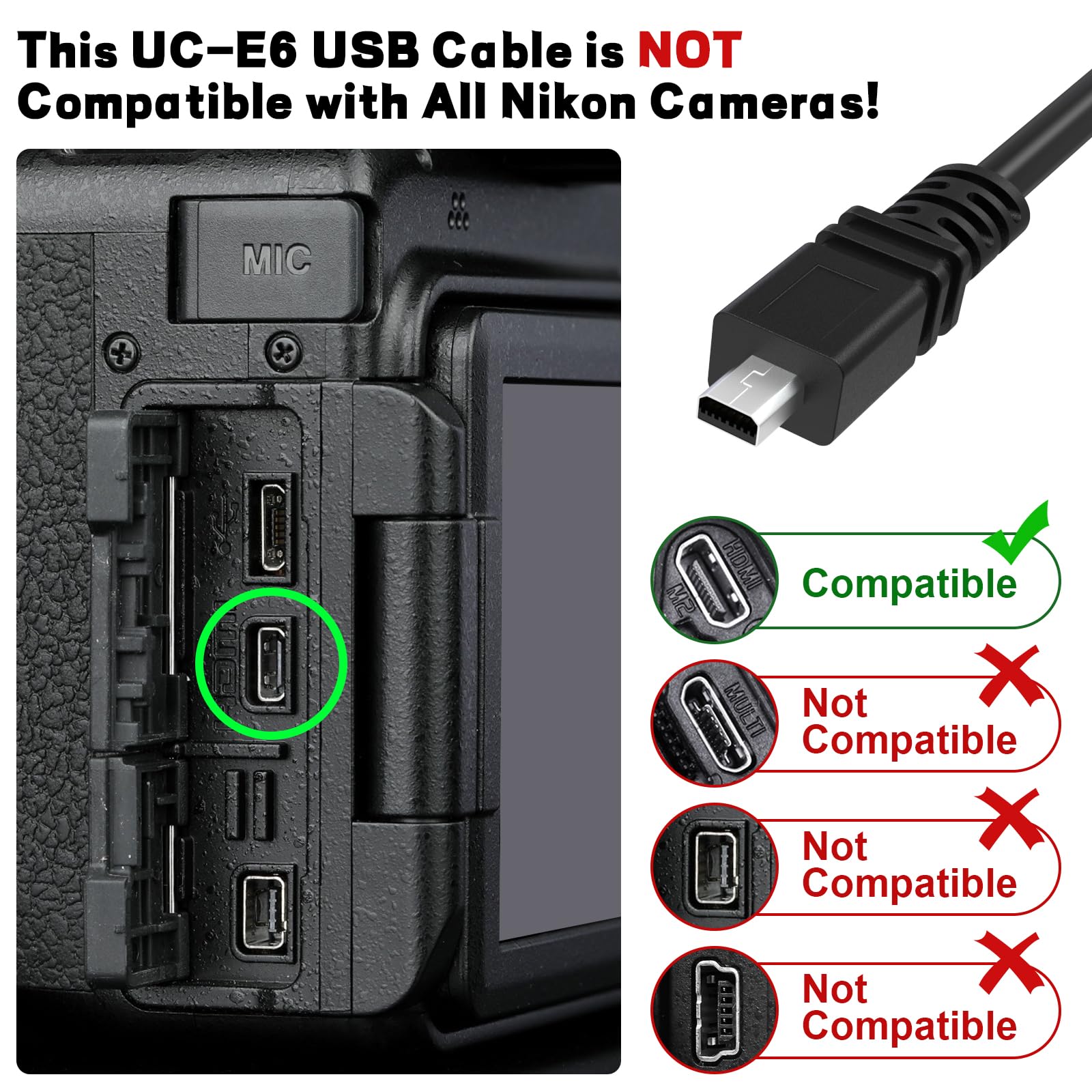USB Cable For Nikon D750 DSLR Camera, And USB Computer Cord For Nikon...
