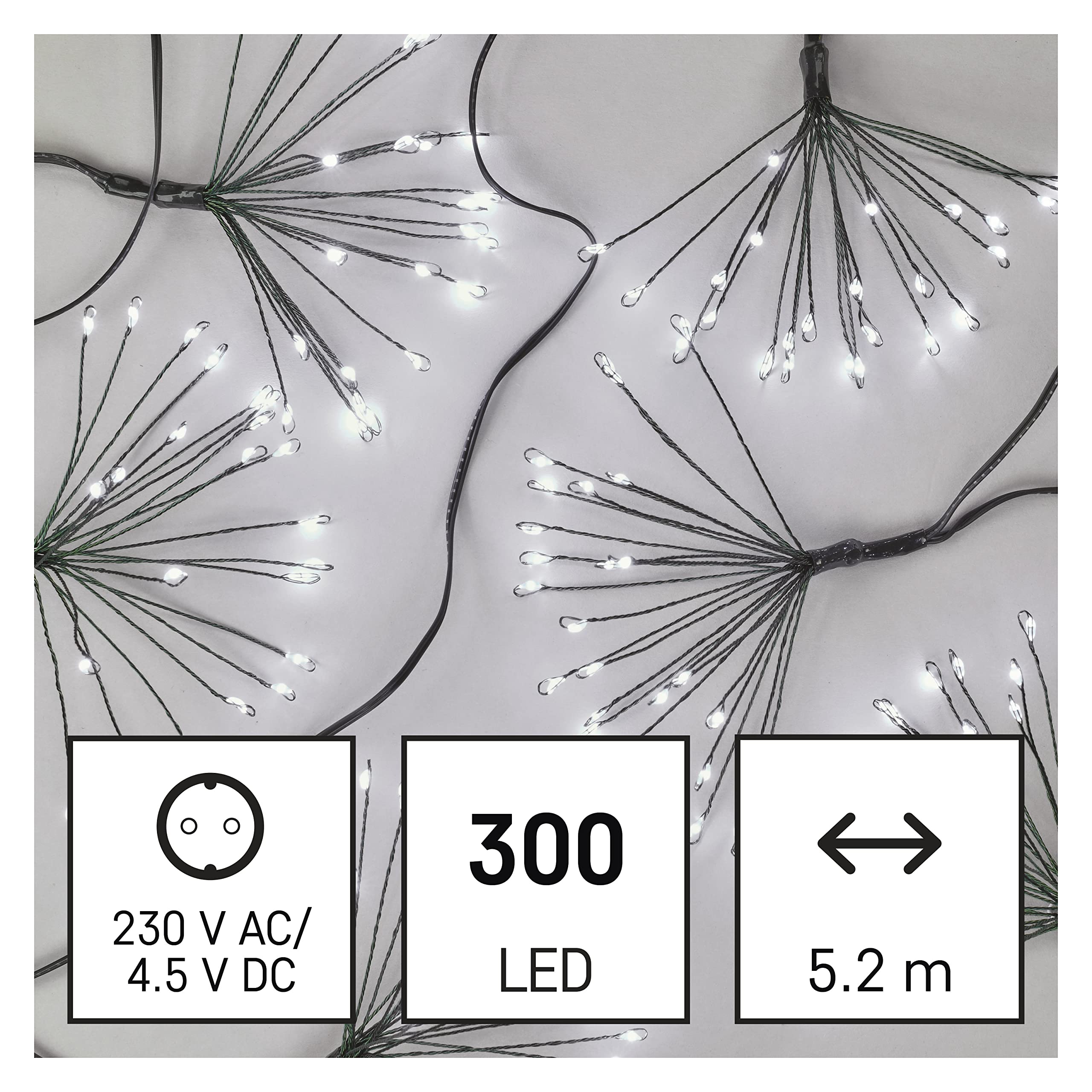 EMOS Guirlande lumineuse LED - Blanc froid - 5,2 m - Feux d'artifice - Noël - Fonction minuterie - Alimentation et transformateur - Décoration de fête - Noël