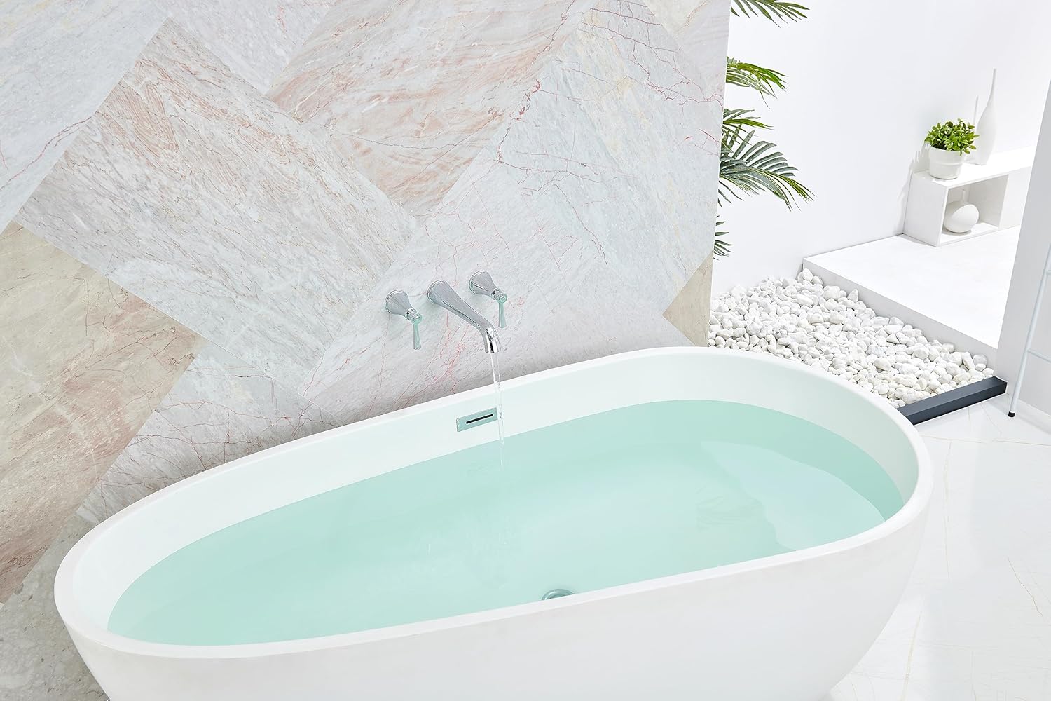 SITGES High Flow Chrome Wall Mount Bathtub Faucet with Two Level Handles,Extra-Long 10.5" Spout Reach Solid Brass Wall Tub Filler with Rough-in Valve Included