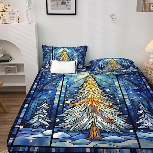 Miniatura 4 de Christmas Tree Sheets Queen Size - Christmas Bedding Sheets & Pillowcases - 100% Microfiber, High Thread Count Print, Flat Sheet & Deep Pocket