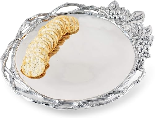 Miniatura 4 de Arthur Court Diseños de uva de aluminio abierta bandeja redonda grande 17 diámetro