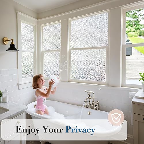 Miniatura 5 de Windimiley Película de privacidad para ventana, película de vidrieras con control de calor UV, esmerilado arco iris, película decorativa de baño
