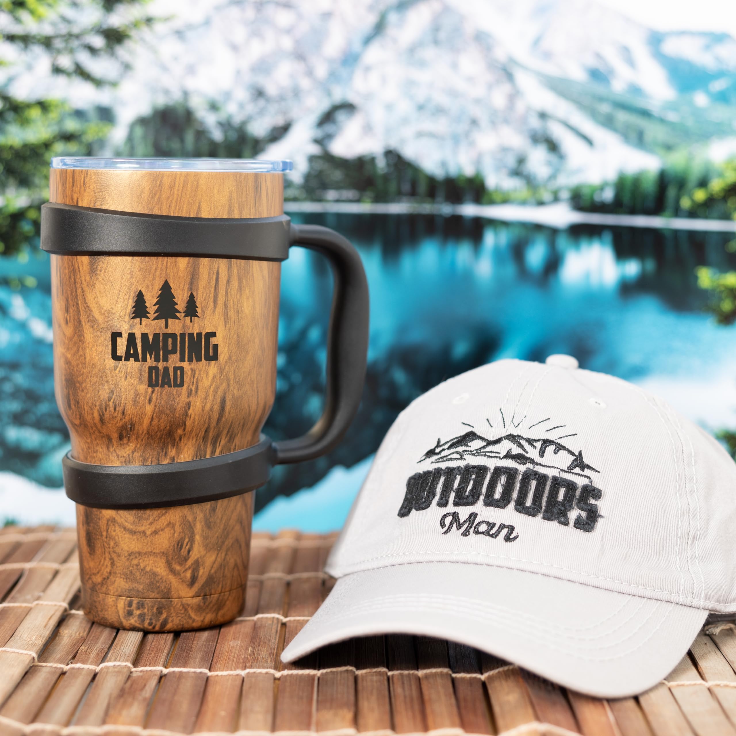 Pavilion - Taza de café de viaje de gran capacidad de acero inoxidable de 30 onzas con aislamiento térmico y frío para 6/12 horas, mango extraíble, tienda de campaña, cabaña, campamento, regalo de