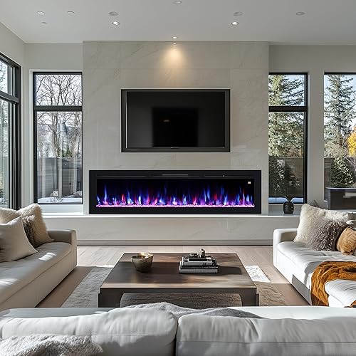 Miniatura 42 de Chimenea eléctrica de 42 pulgadas, calentador de chimenea empotrado y montado en la pared, chimenea lineal de 750 W/1500 W con control remoto