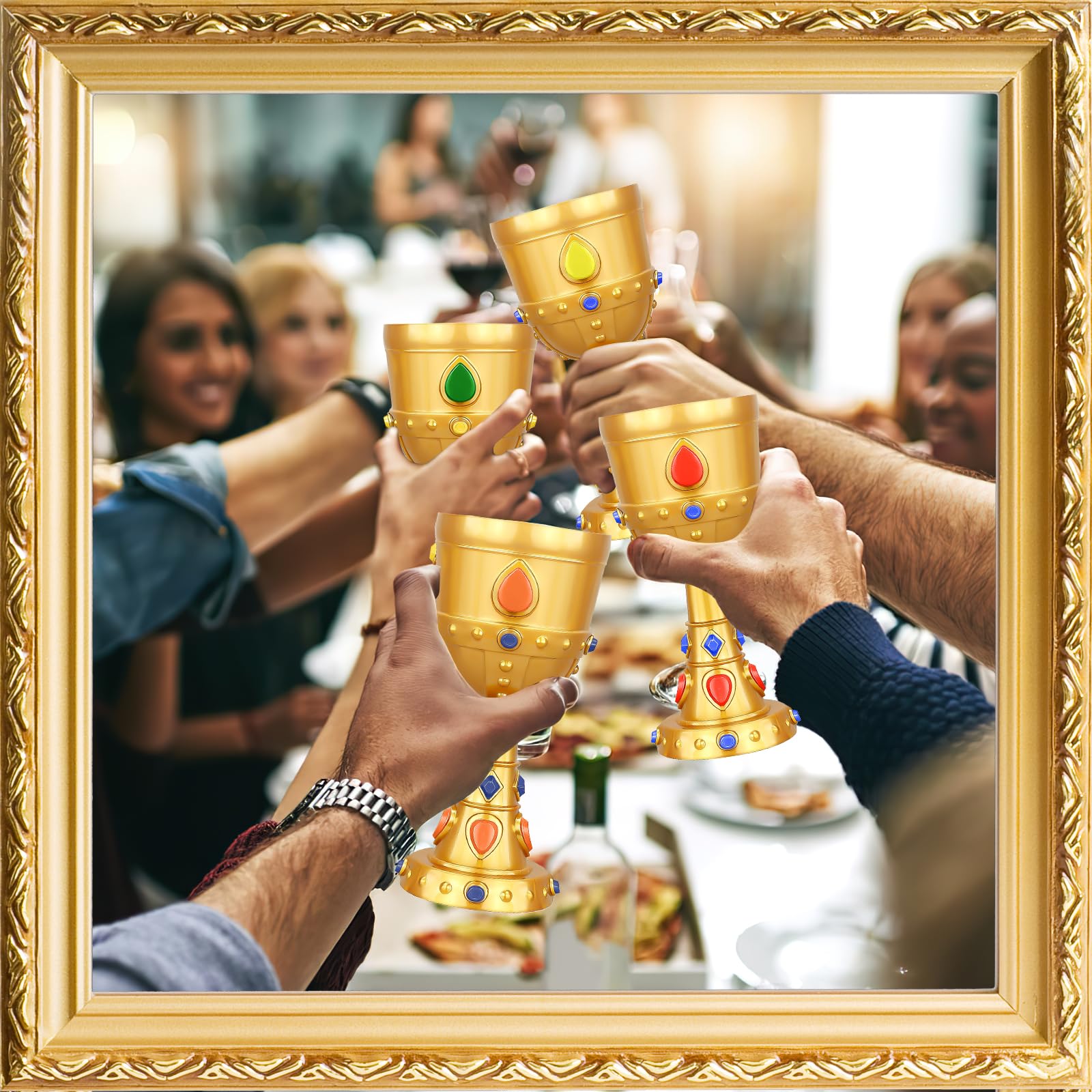 12er Set Mittelalter-Kelche, 240 ml, goldfarben mit Schmucksteinen | Dekorative Trinkbecher für Wein, Whisky und Likör – passend für Hochzeiten, Mottopartys, Bankette, Bar und Tischdeko