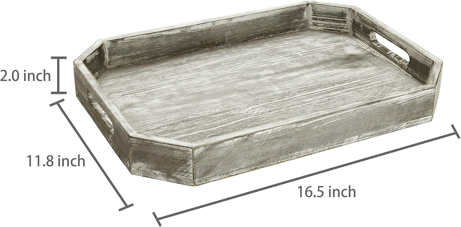 Exсluѕіvе Dіѕсоunt 70% Prісе MyGift Gray Wood Serving Tray with Handles - Rustic Farmhouse Decor Breakfast, Ottoman, Coffee Table Decorative Tray with Angled Edges