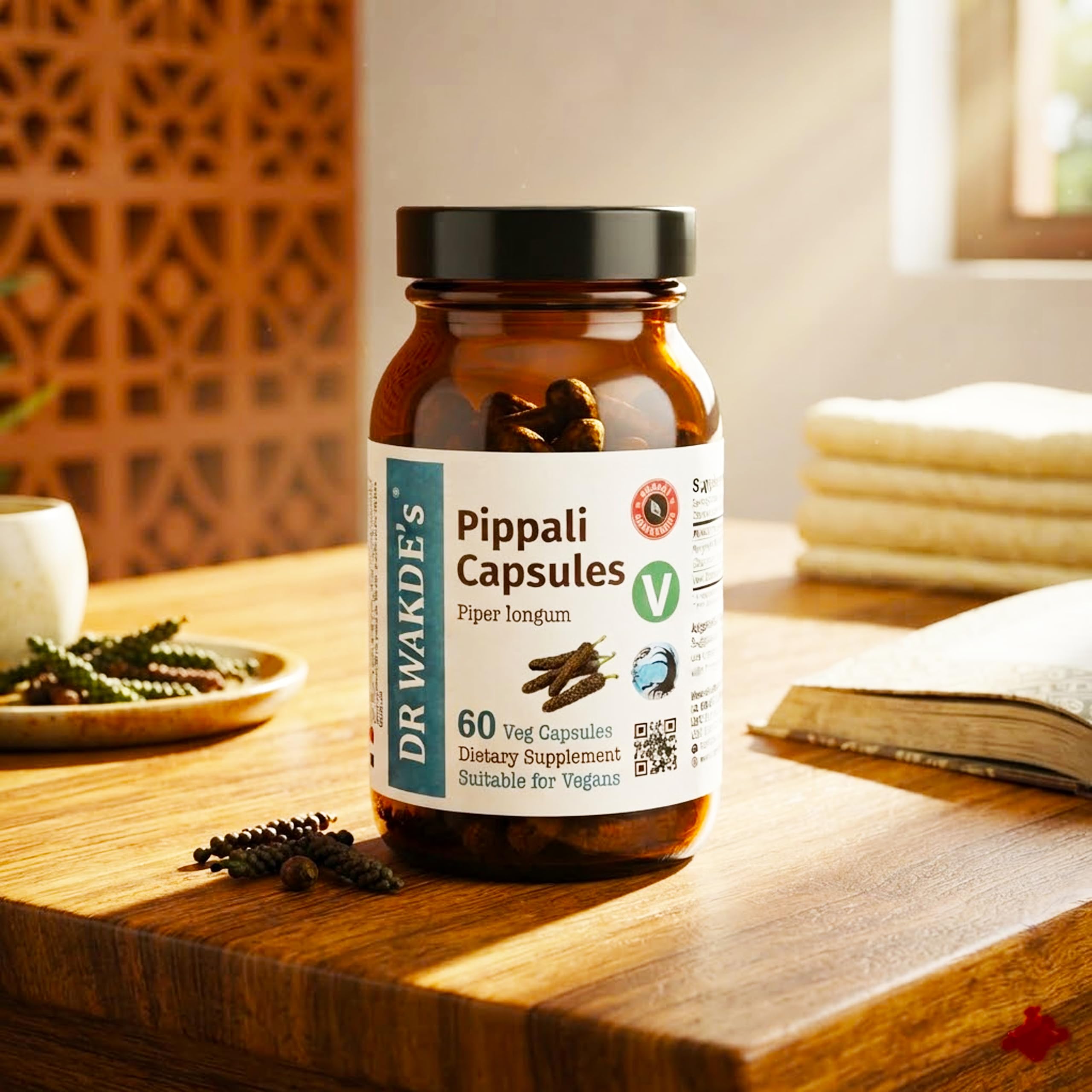 DR WAKDE'S Pippali Kapseln (Langer Pfeffer, 60 Veg Caps, Ayurveda-Ergänzung, Vegan, Kräuter, Natürlich)