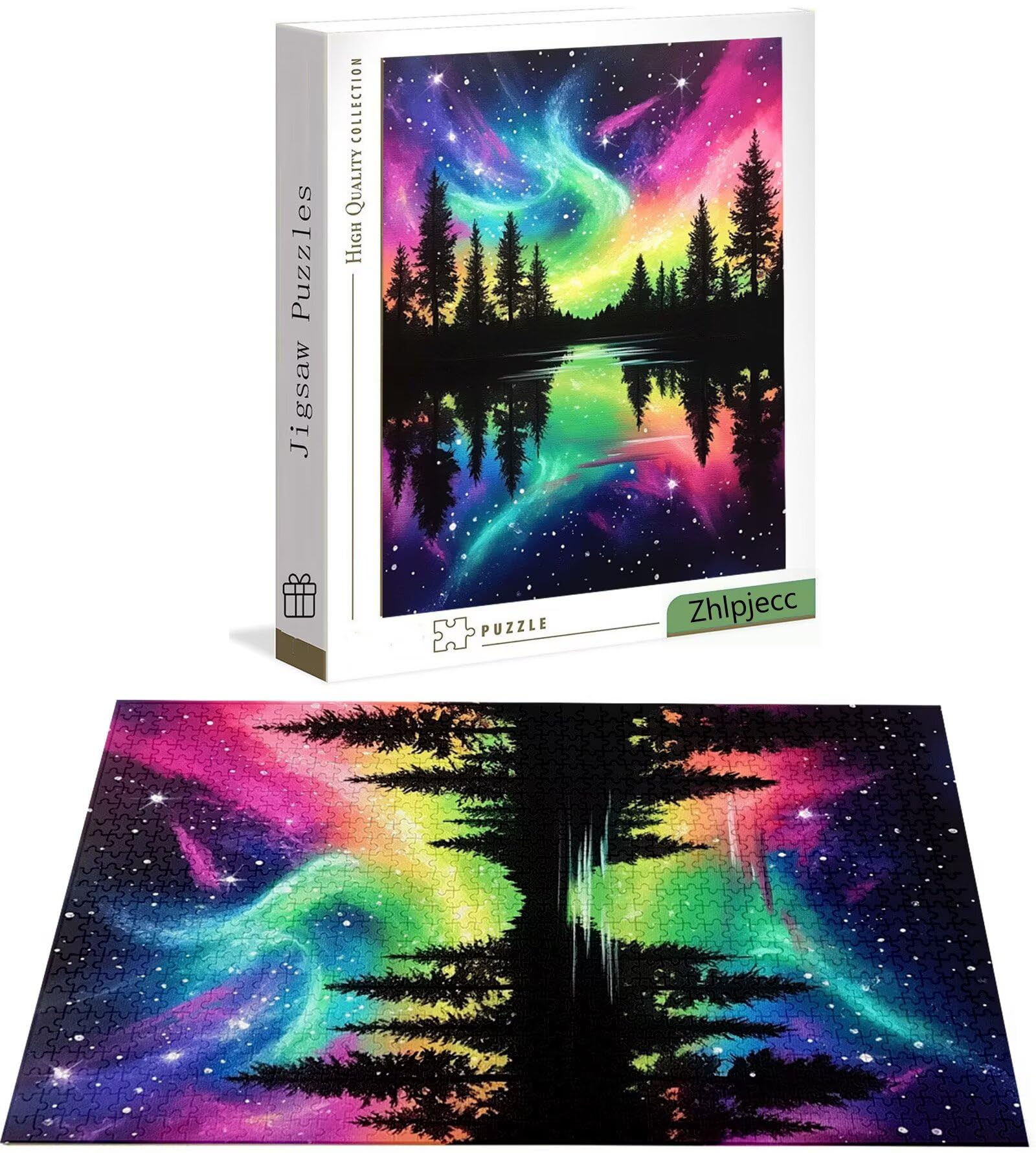 Puzzle 1500 sztuk Aurora, puzzle jezioro z pudełkiem dla dorosłych, 87x57 cm, DIY 1500 sztuk drewniane puzzle dla dorosłych, wyzwanie puzzle do dekoracji domu i ściany, prezent dla kobiet H-6963
