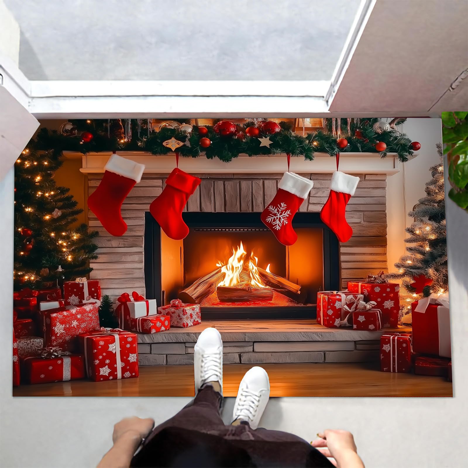 Felpudos Lavables - Felpudo De Interior Con Base Antideslizante, Felpudo Absorbente Para Chimenea Navideña, Felpudo Para Entrada, Cocina, Puerta Delantera Y Trasera, Mascotas Y Calcetín De Jardín
