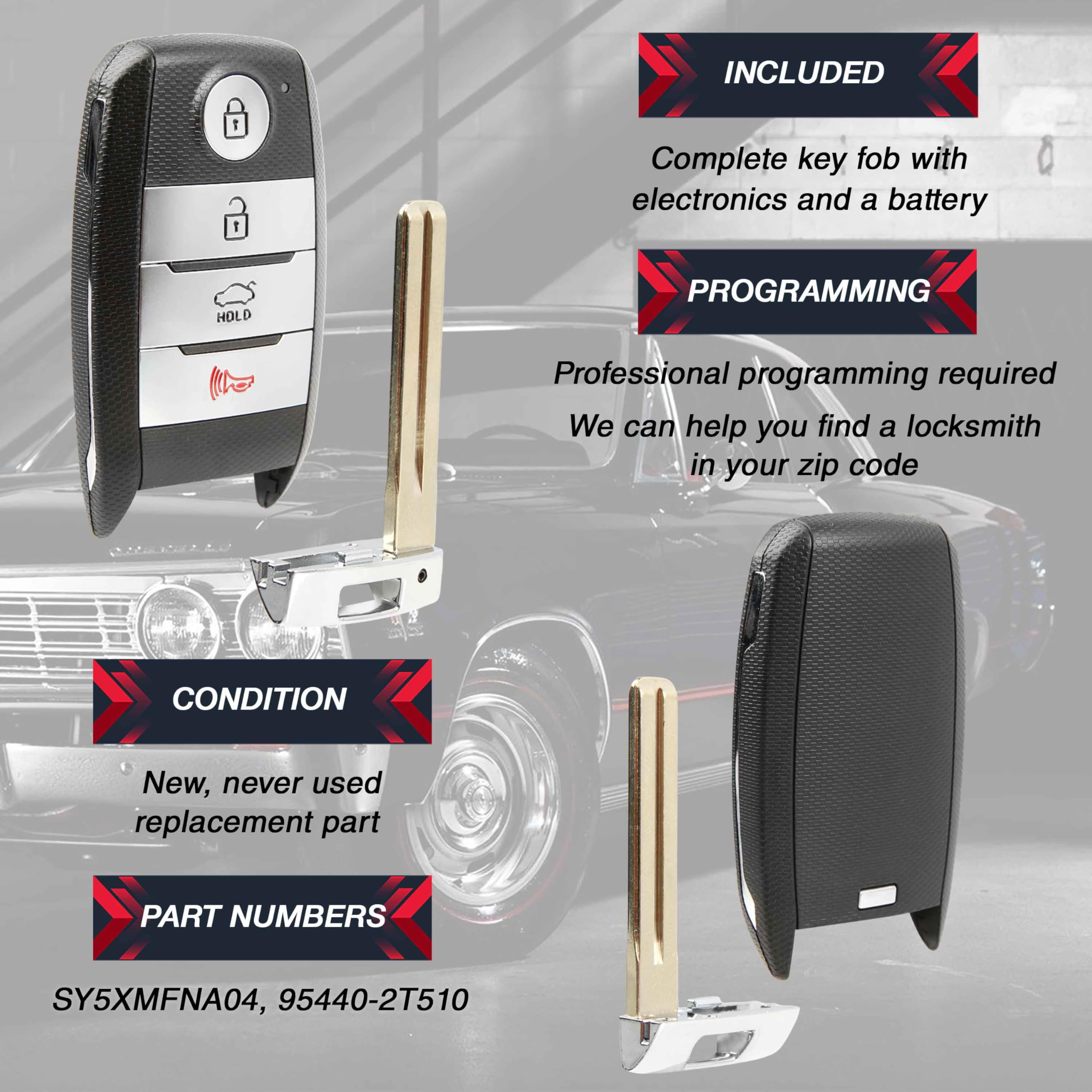 2 telecomandi di ricambio per chiave elettronica Smart a 4 pulsanti per Kia Rio Optima 2014-2017 (SY5XMFNA04, 95440-2T510)