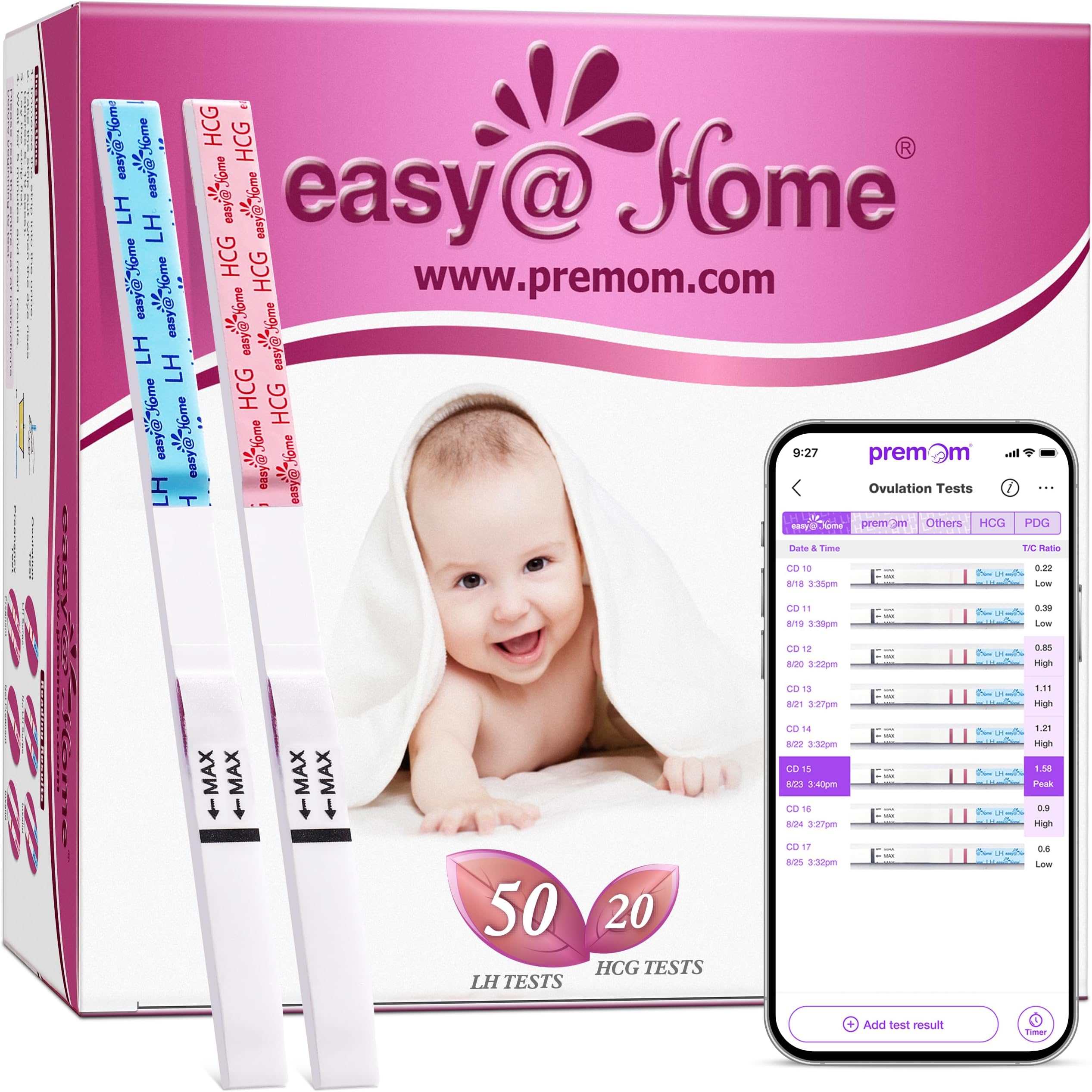 Easy@Home 50 Ovulation Test Strips and 20 Pregnancy Test Strips Kit - The Reliable Ovulation Predictor Kit (50 LH + 20 HCG)