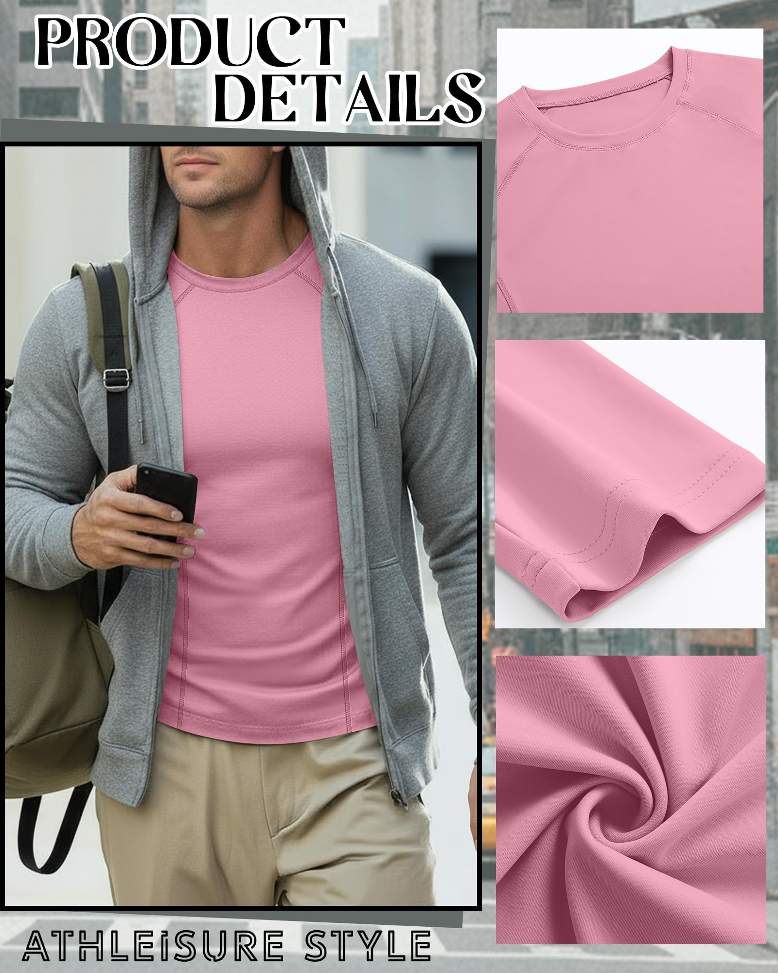 Neer Lot de 4 t-shirts de compression raglan à manches longues et col rond pour homme