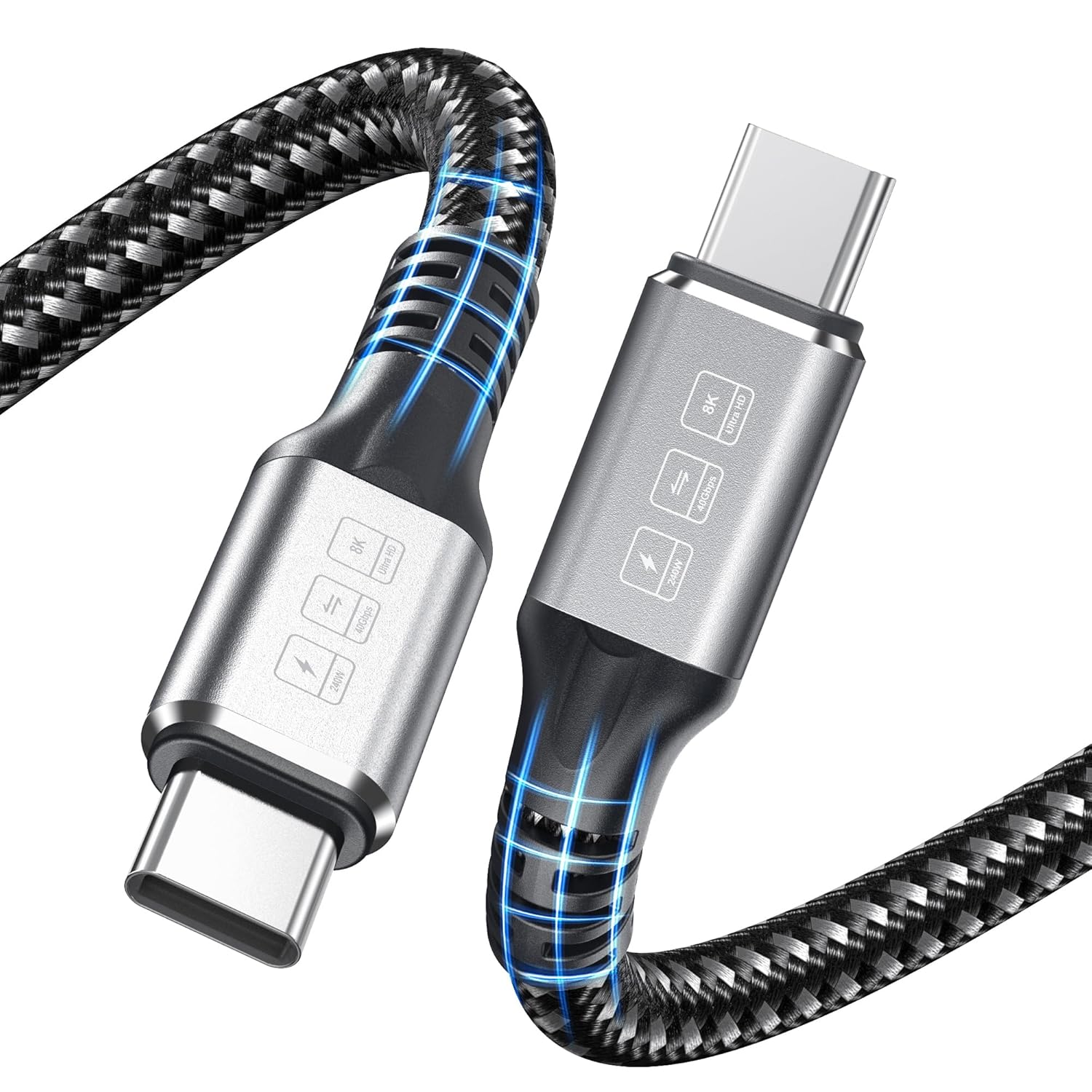 240W Thunderbolt 4 Cable, 6.6ft USB C to USB C Cable Supports 40Gbps Date Transfer&Single 8K&Dual 4K Display, Type C Cable Compatible with Phone 17/16/15/Pro/Pro Max/Max/Pad