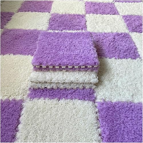 Tapete de espuma de felpa gruesa que se entrelaza, 24 piezas de 12 x 12 pulgadas, tapetes cuadrados esponjosos de espuma con bordes, alfombra de