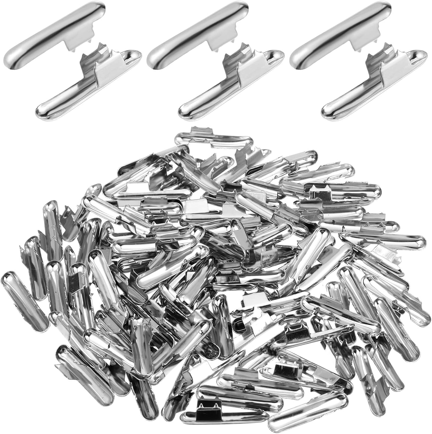 100 PCS Stainless Steel Elastic Cord Crimp Ends, Metal Half Cover Elastic Barbed Cords Fastener Crimps Covers, Stopper End Clip Crimp Caps for Binding Webbing Hanging Crafts