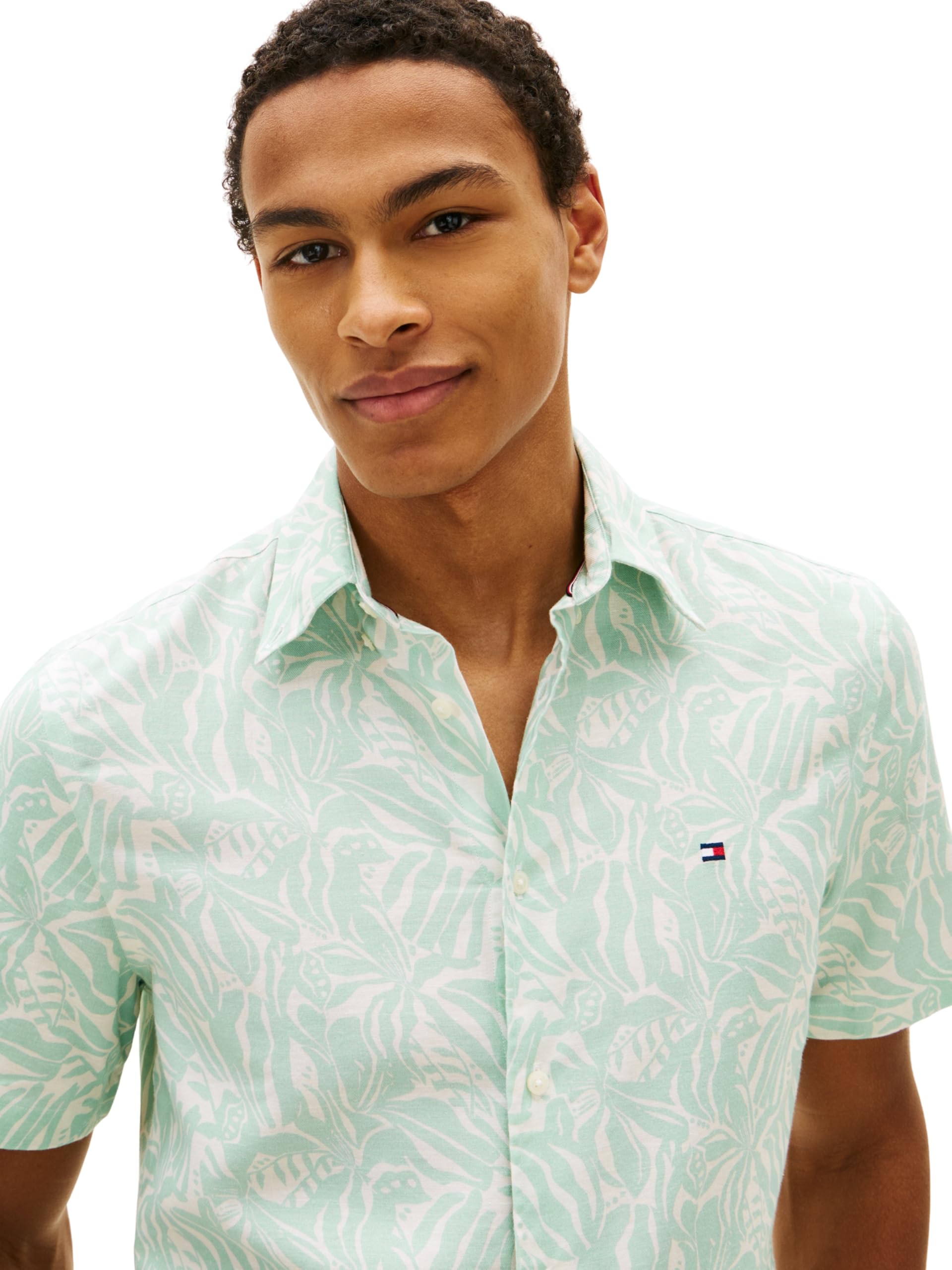 Tommy Hilfiger Herren Linen Blend PRT Rf Ss Camp Mw0mw42459 S/S Shirt (1er Pack)