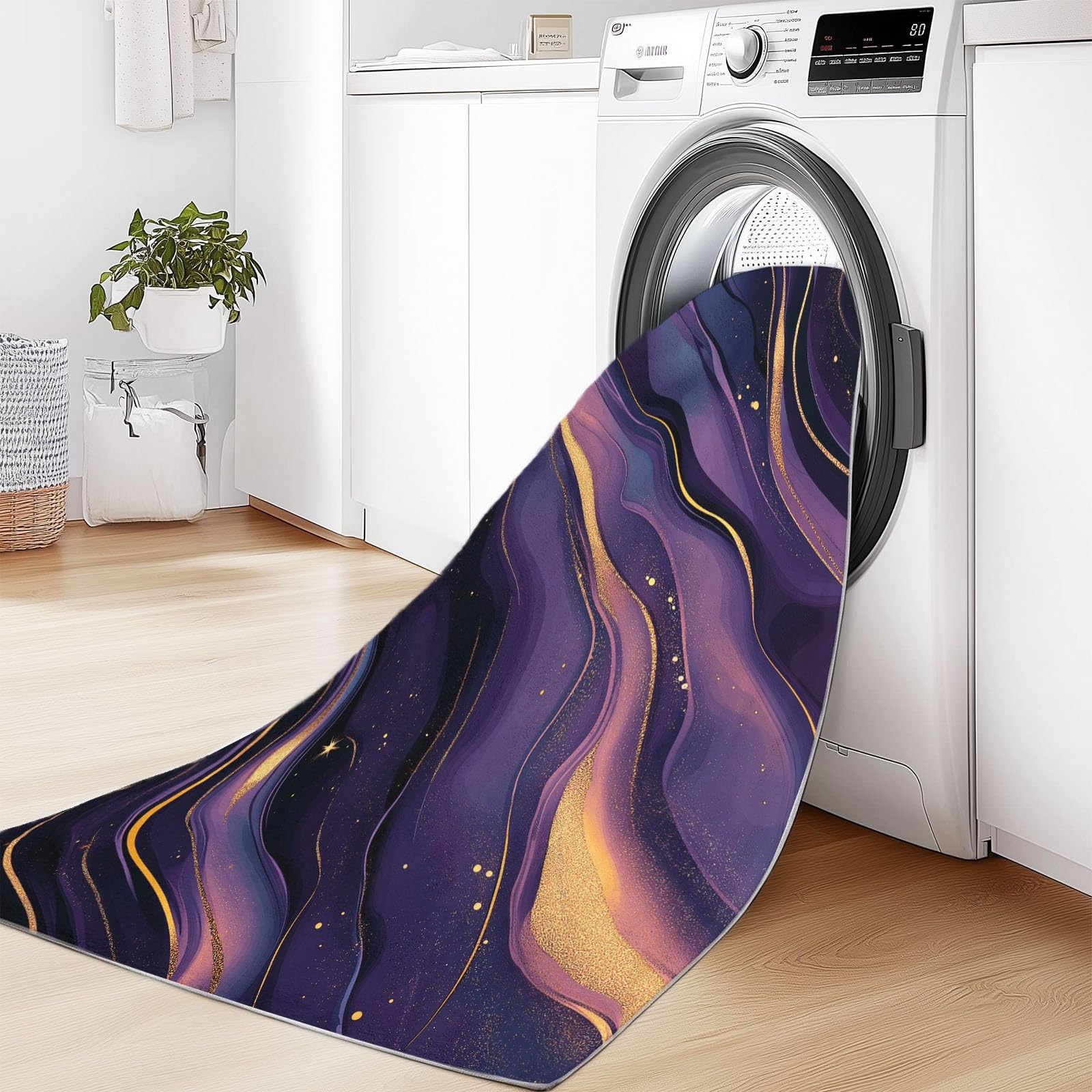 Lavabile in Lavatrice Tappeto per Soggiorno Camera da Letto Ufficio Decorazione 120 x 180 cm, Arte Digitale Texture Marmo Vortici Tema Flanella Tappeti con Supporto Antiscivolo, Viola