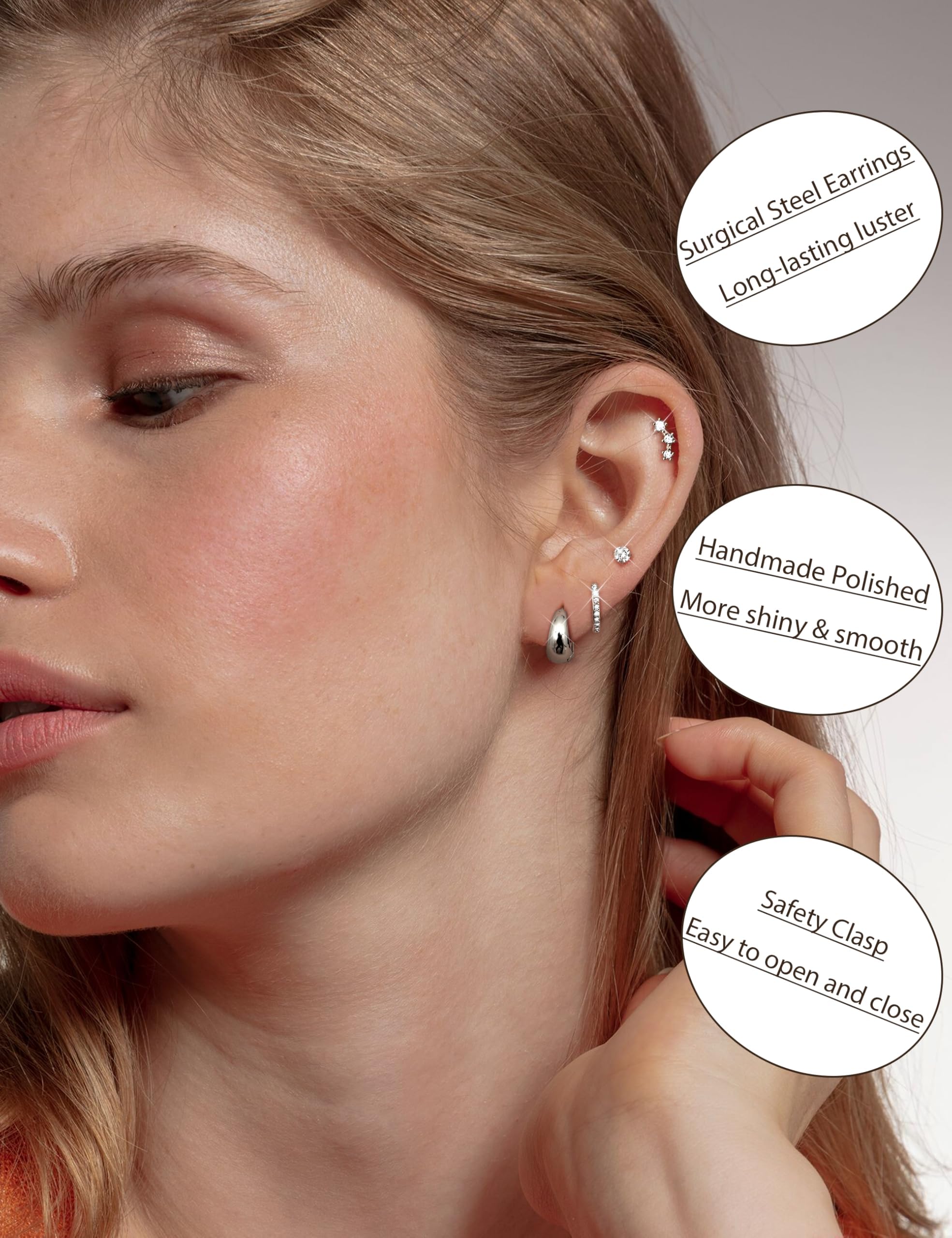 7 Paar Goldohrringe für Damen, hypoallergener Ohrringstapel