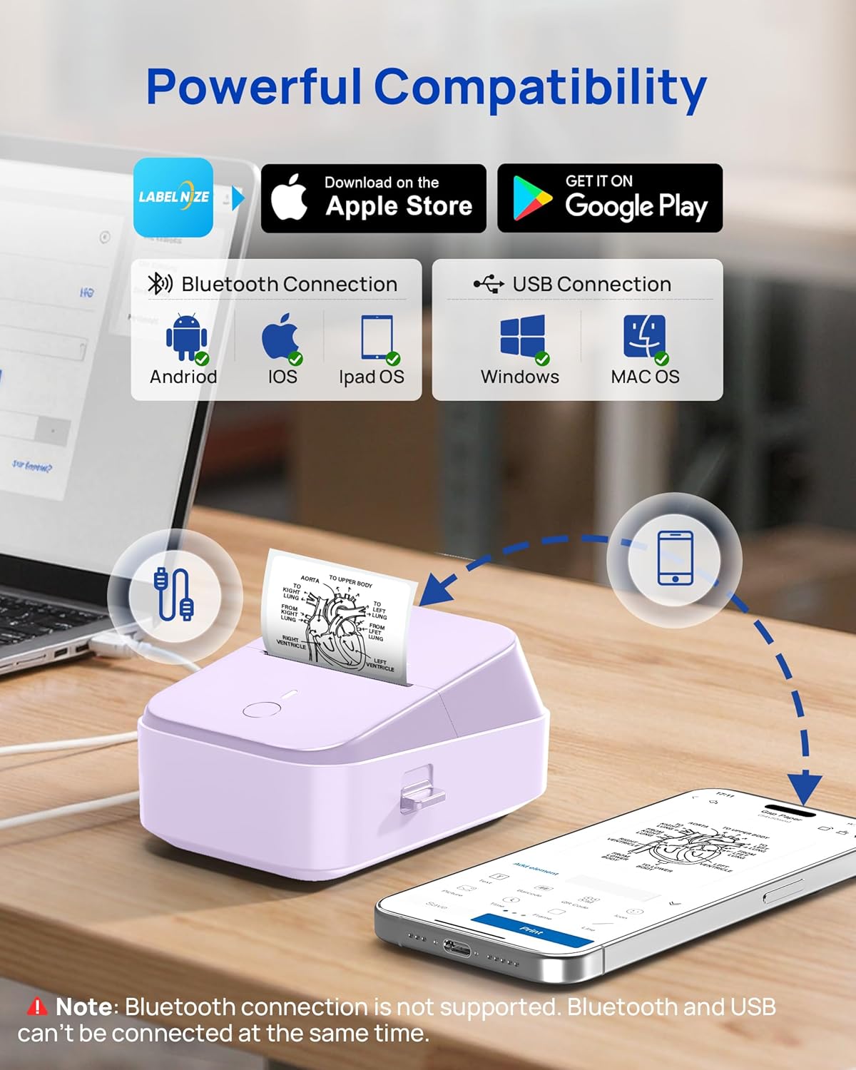 PM260 Label Maker Machine with Tape, 2 Inch Label Tape Maker Bluetooth Label Printer, Inkless Portable Label Maker for Home, Kitchen, School, Office Organization, Purple