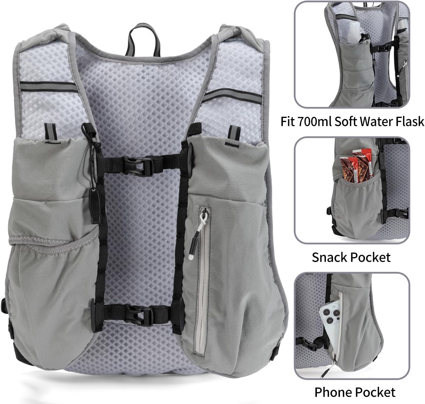 Running Vest for Women and Men Lightweight Hydration Backpack Pack with 1.5L Water Bladder Bag Running Gear Accessories for Hiking Trail Cycling Marathon - Image 3