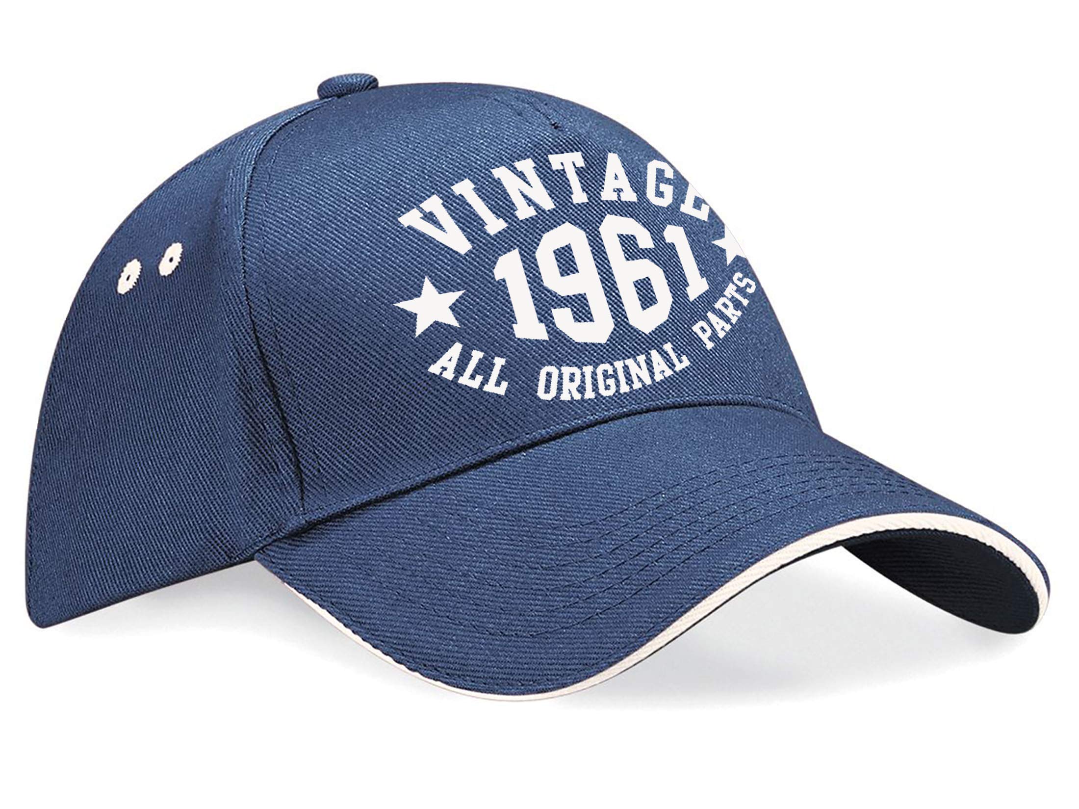 Ukprintwear Men's Navy + White Uk Printwear Vintage Birthday Years Baseball Cap - 1961 60Th Birthday Gift For (Navy + White)