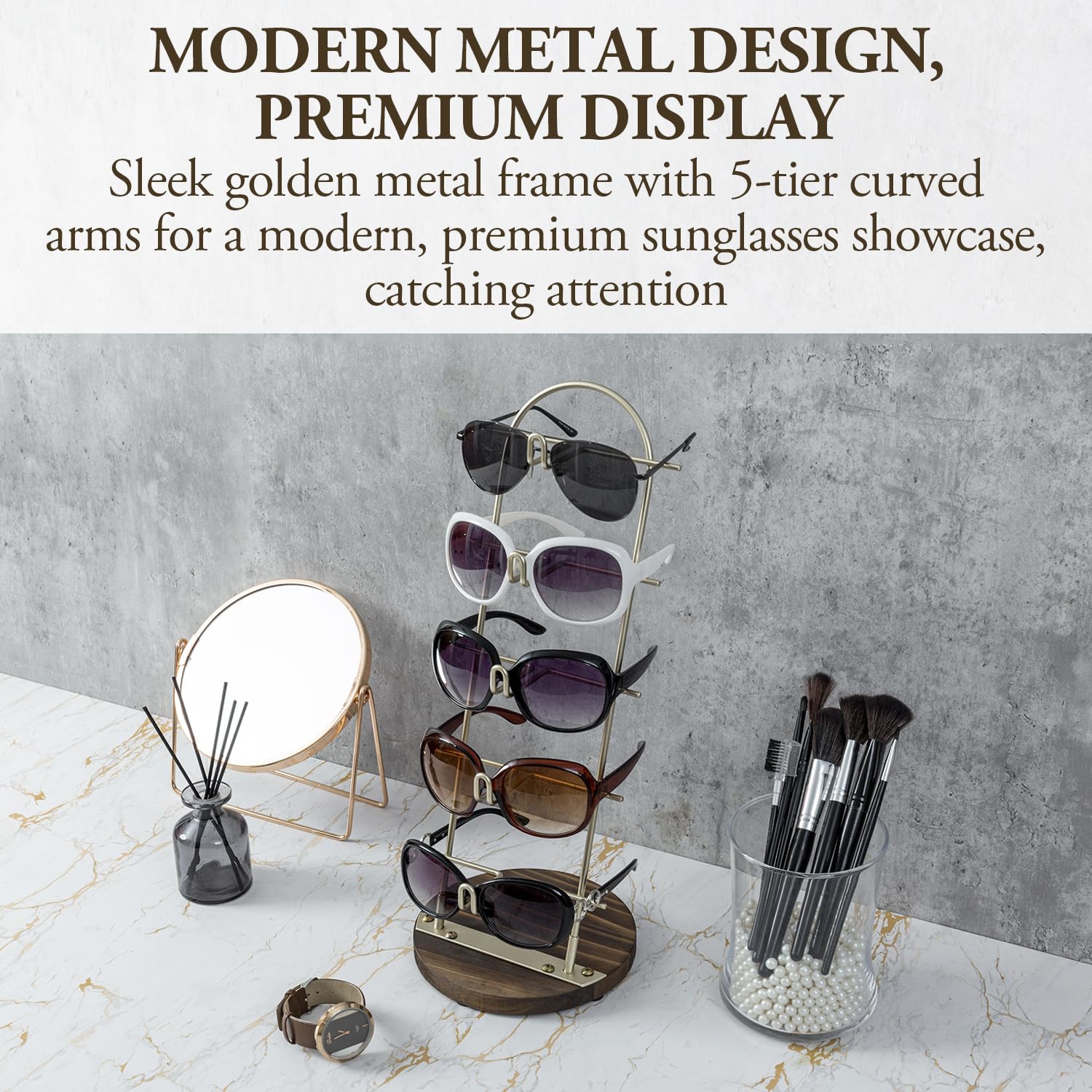 Two 5 Tier Sunglass Holder Organizer Tabletop Display White Metal Stands Amazon.com: MyGift Whitewashed Wood Wall Sunglasses  main image 2